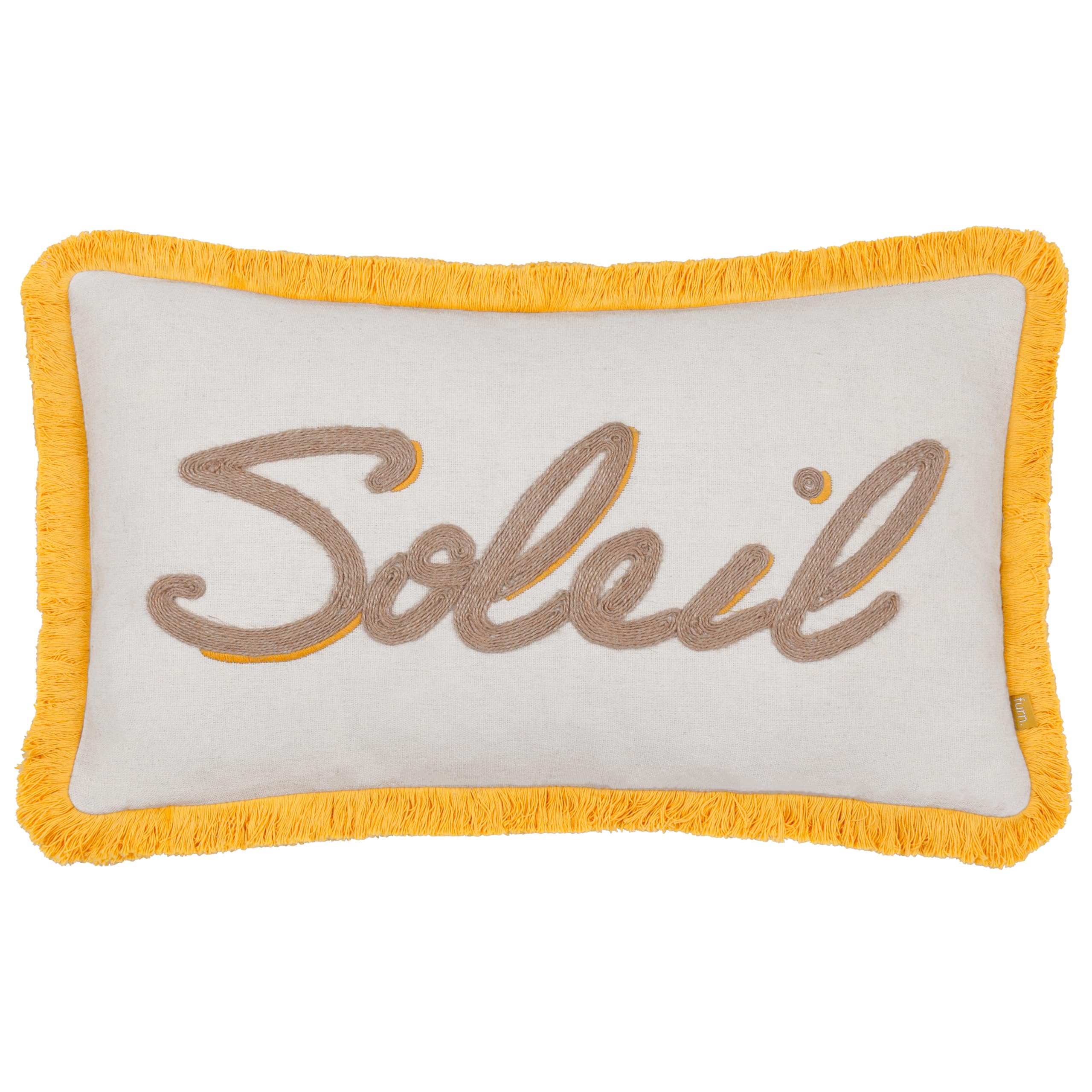 Furn Soleil Embroidered Cushion - Yellow - Jute - 30cm x 50cm
