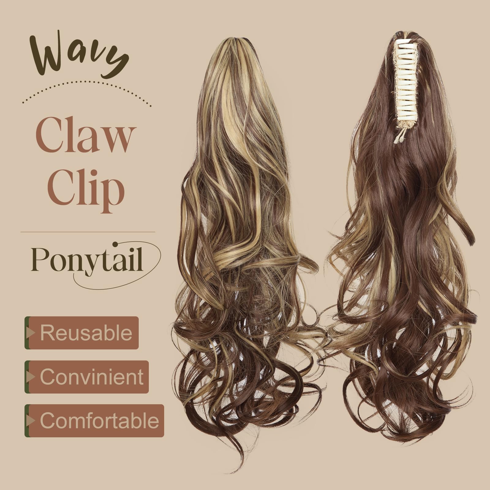 TESS 18 Inch Claw Clip Ponytail Hair Extensions Curly Wavy Ponytail Extension #F8/22 Hair Extension for Women 140g - Image 2