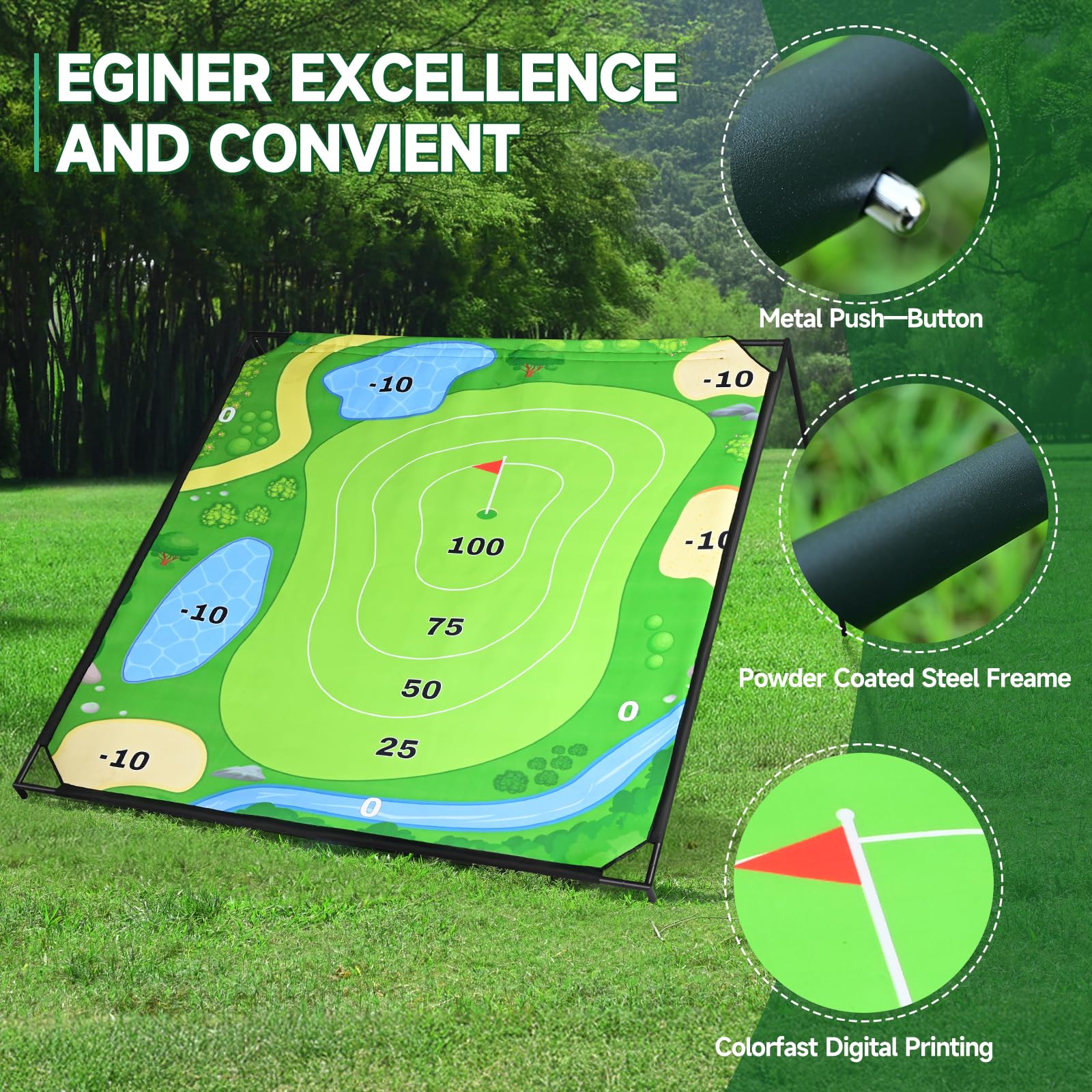 Juego de Golf Extra Grande de 1,8 x 1,8 m con Marco de Aluminio, Juego de Objetivo Familiar portátil para Entrenamiento de descamación, diversión para niños y Adultos, Interior y Exterior