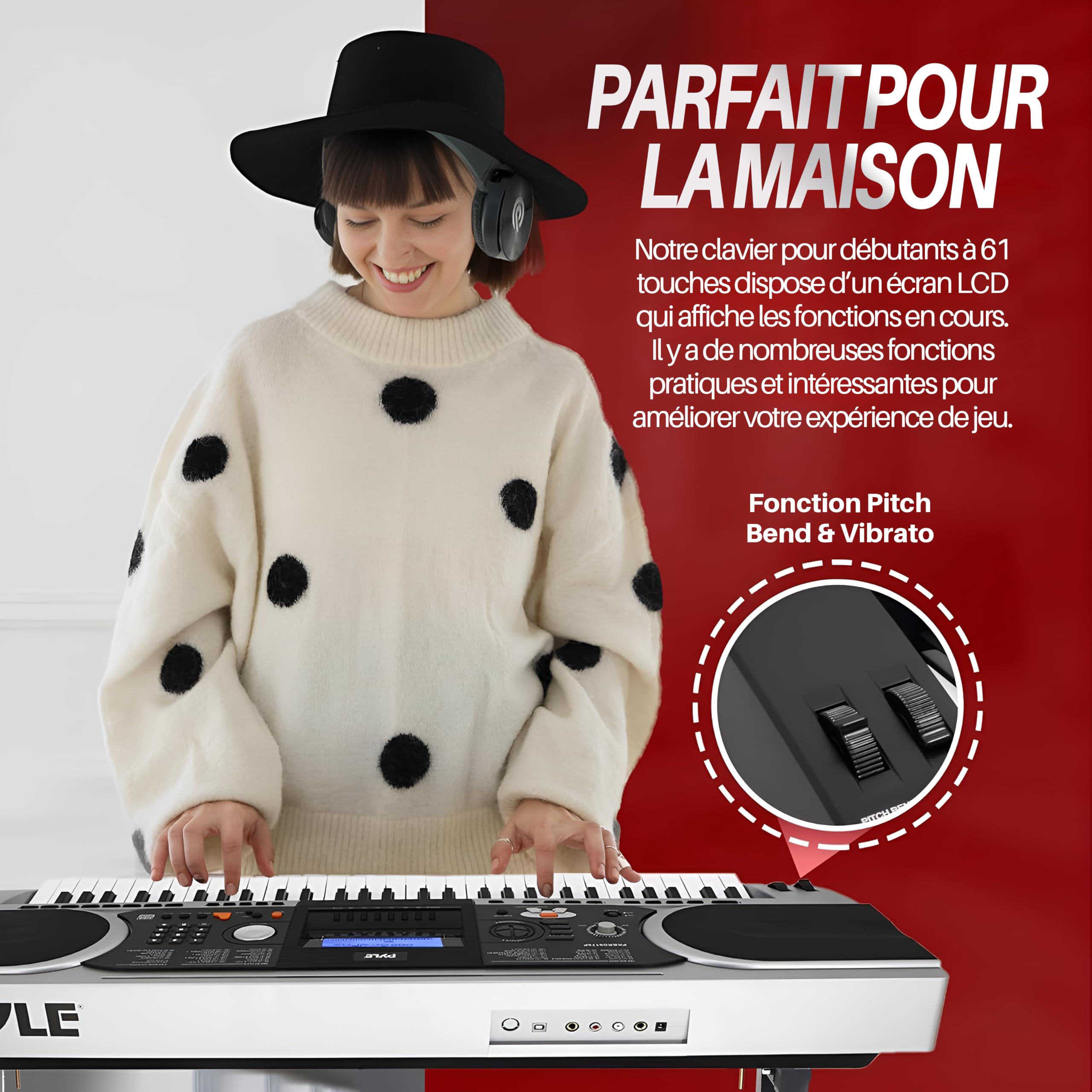Pyle Piano - Piano Numérique Portable 61 Touches 2-en-1 pour Jouer et Chanter avec Pédale de Sustain- Casque-Housse Résistante aux Intempéries- Tabouret et Support de Clavier