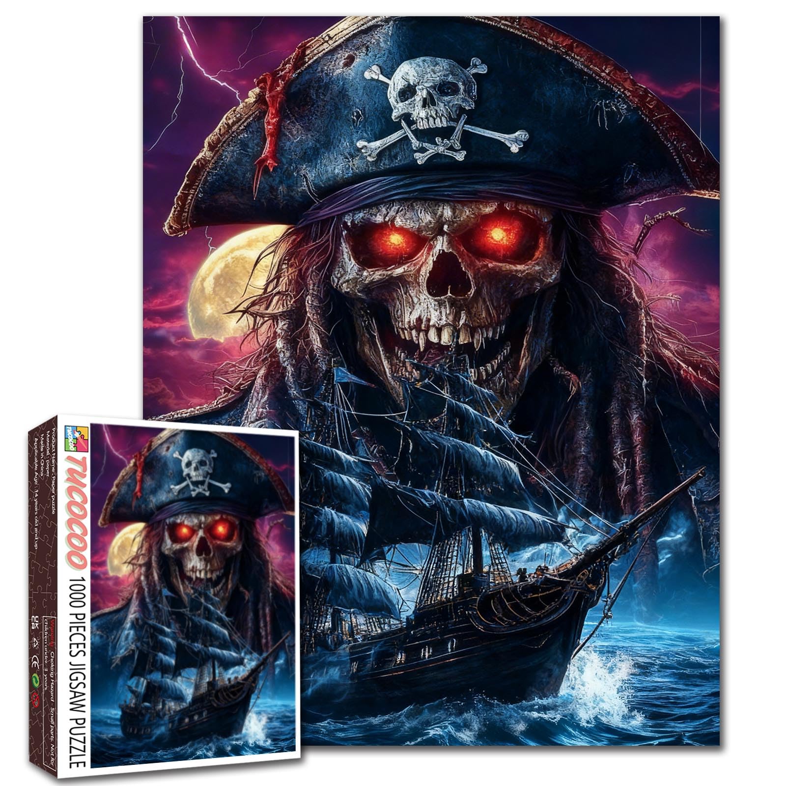 Aihonmin Skull Pirate Jigsaw Puzzle 1000 Pieces for Adult Pirate Ship Puzzles for Challenging Family Activity Games Skeleton Art Puzzle DIY Handwork Puzzle for Home Wall Decor Gifts 20x27 Inches