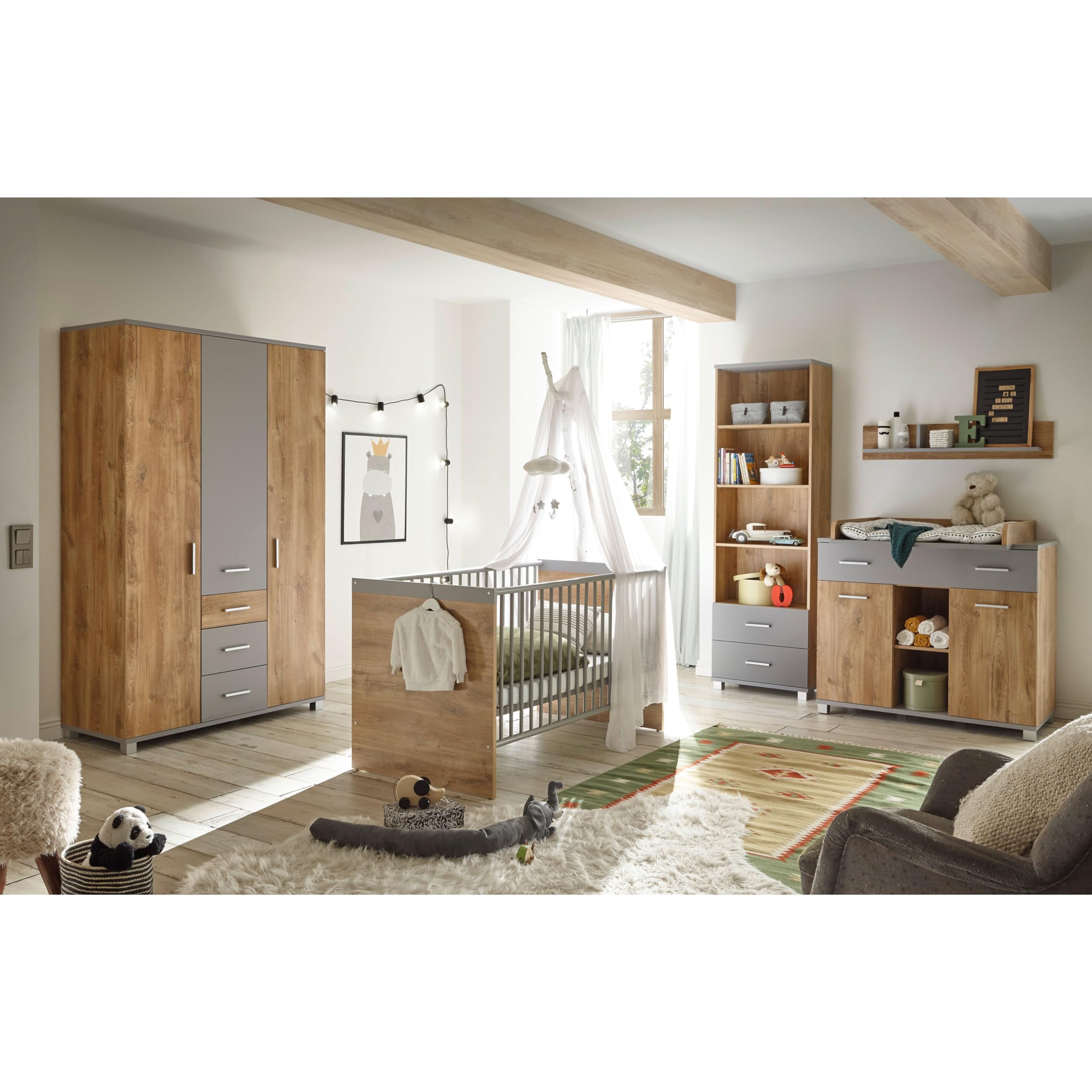 LARISSA Baby Wickelkommode inkl. Wickelaufsatz Bolton Oak Optik Arktisgrau 107 x 104 x 79 cm