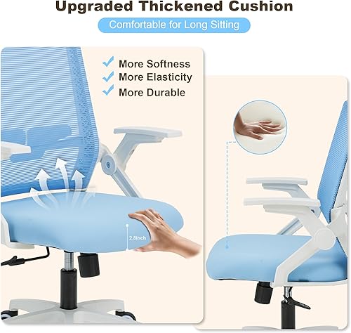 Miniatura 5 de Silla ergonómica de oficina con altura ajustable de malla, silla giratoria con brazos abatibles y soporte lumbar, color azul