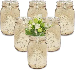 Fun Express Mason Jar - Enhance Your Home Decor with 12 Gold Painted Mason Jars - Perfect for Wedding, Centerpiece and Home Decorations - Unleash Your DIY Spirit with a Multipurpose Glass Mason Jars