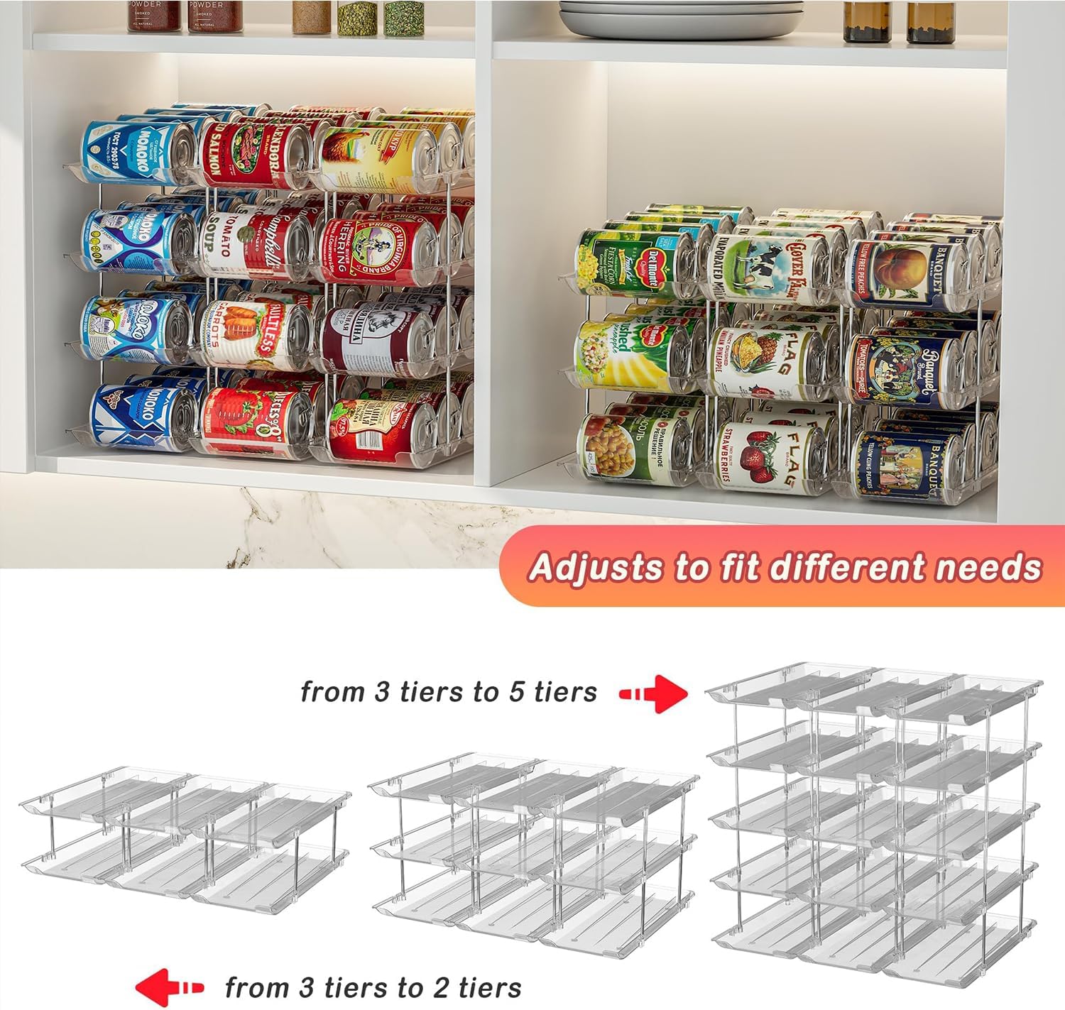 Can Storage Organiser for Pantry ,Adjustable Height and Width Canned Goods Organiser, Soup Can Organiser Holds Up to 36 Cans Food Dispenser Holder for Fridge,Kitchen Cabinet , 3 Pack (3 * 3)