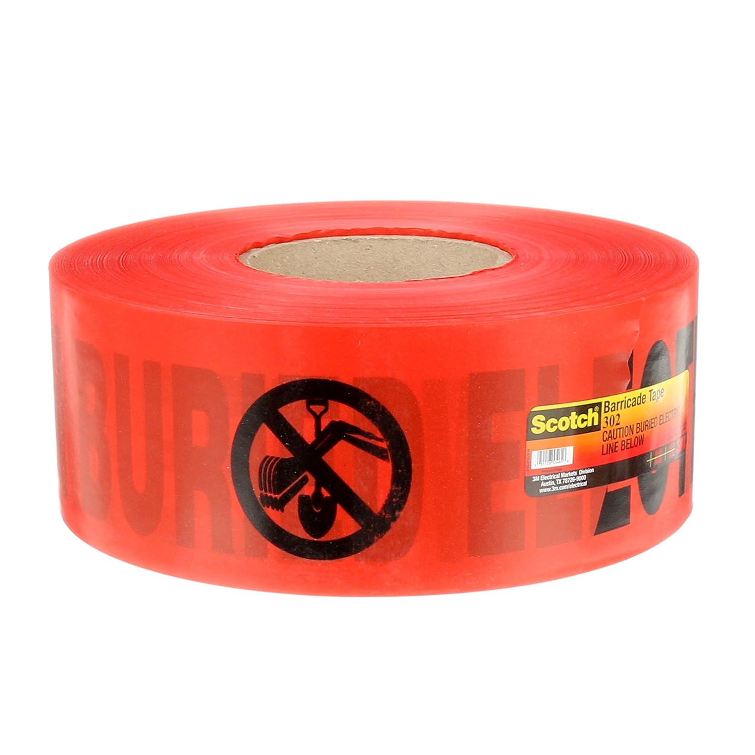3M Scotch Buried Barricade Tape 303, with "CAUTION BURIED ELECTRIC LINE BELOW" text, 3 in x 300 ft, Red, Warning Tape, Pack of 1 Roll: Adhesive Tapes: Industrial & Scientific