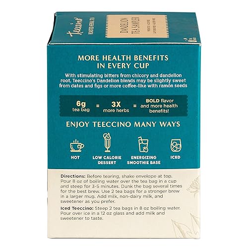 Miniatura 4 de Teeccino Muestra de té de diente de león, nuez de caramelo, coco, tostado oscuro, menta moca, chai rojo, cúrcuma, té de hierbas tostado, sin cafeína