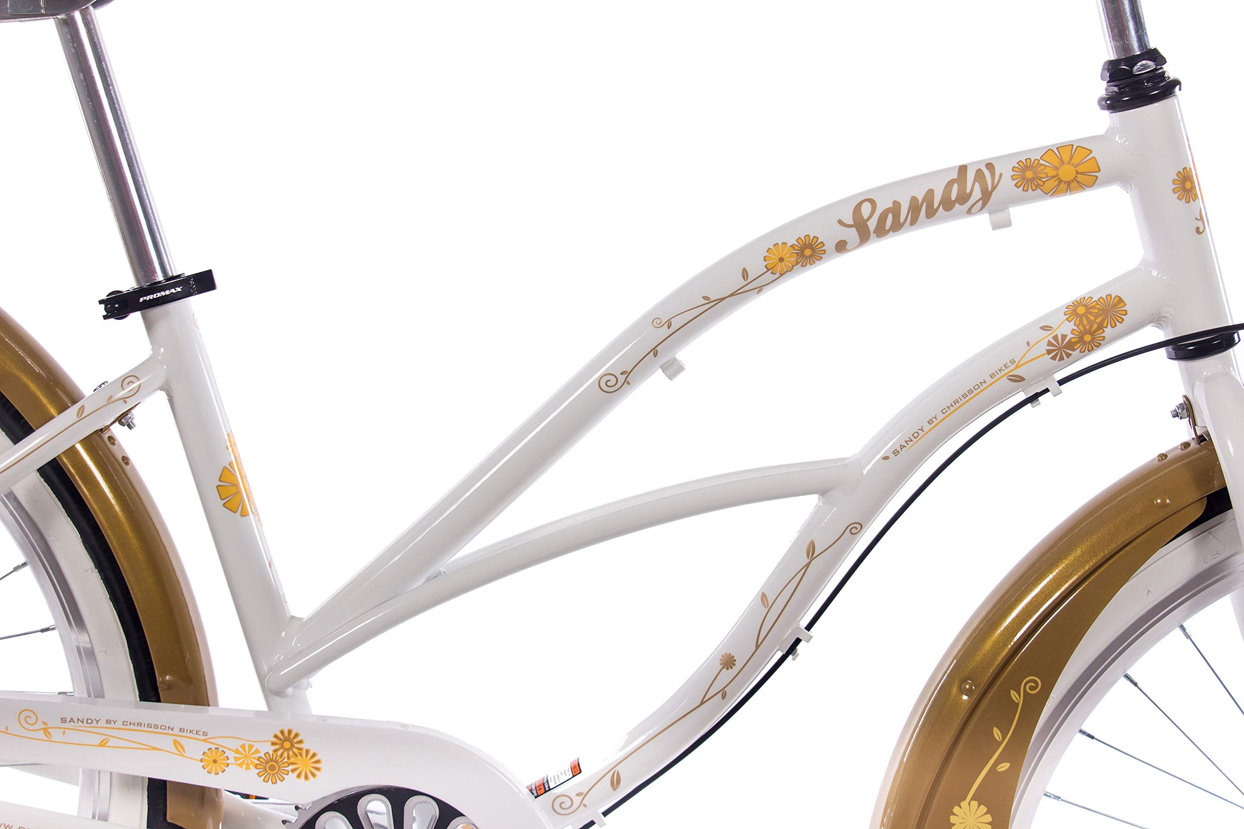 CHRISSON 26 Zoll Beachcruiser Sandy Weiss Gold mit 3 Gang Shimano Nexus Nabenschaltung, Damenfahrrad im Retro Look, Vintage Cruiser Bike