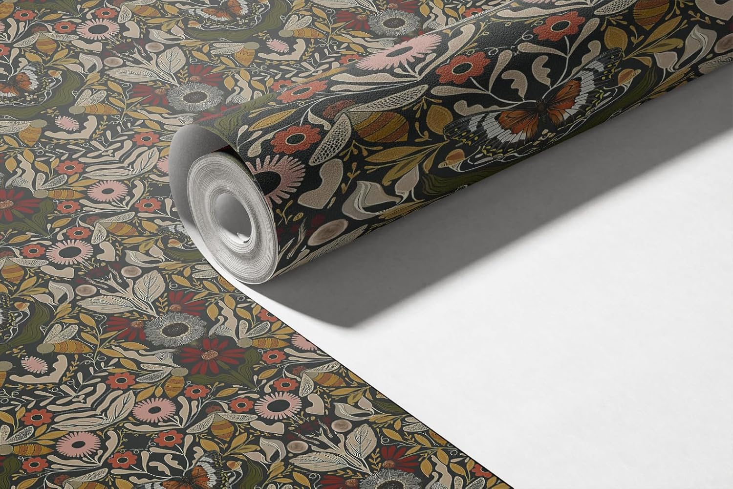 DWIND Floral Vintage Peel and Stick Wallpaper Removable Sage Green/Brown/White Wall Murals Home Kitchen Bedroom Vinyl Self Adhesive Contact Paper 17.7in x 9.8ft
