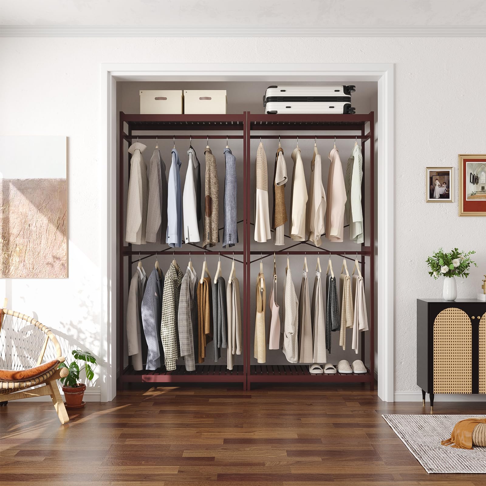 2 Tire Clothes Rack With Wheel, Rolling Garment Rack For Hanging