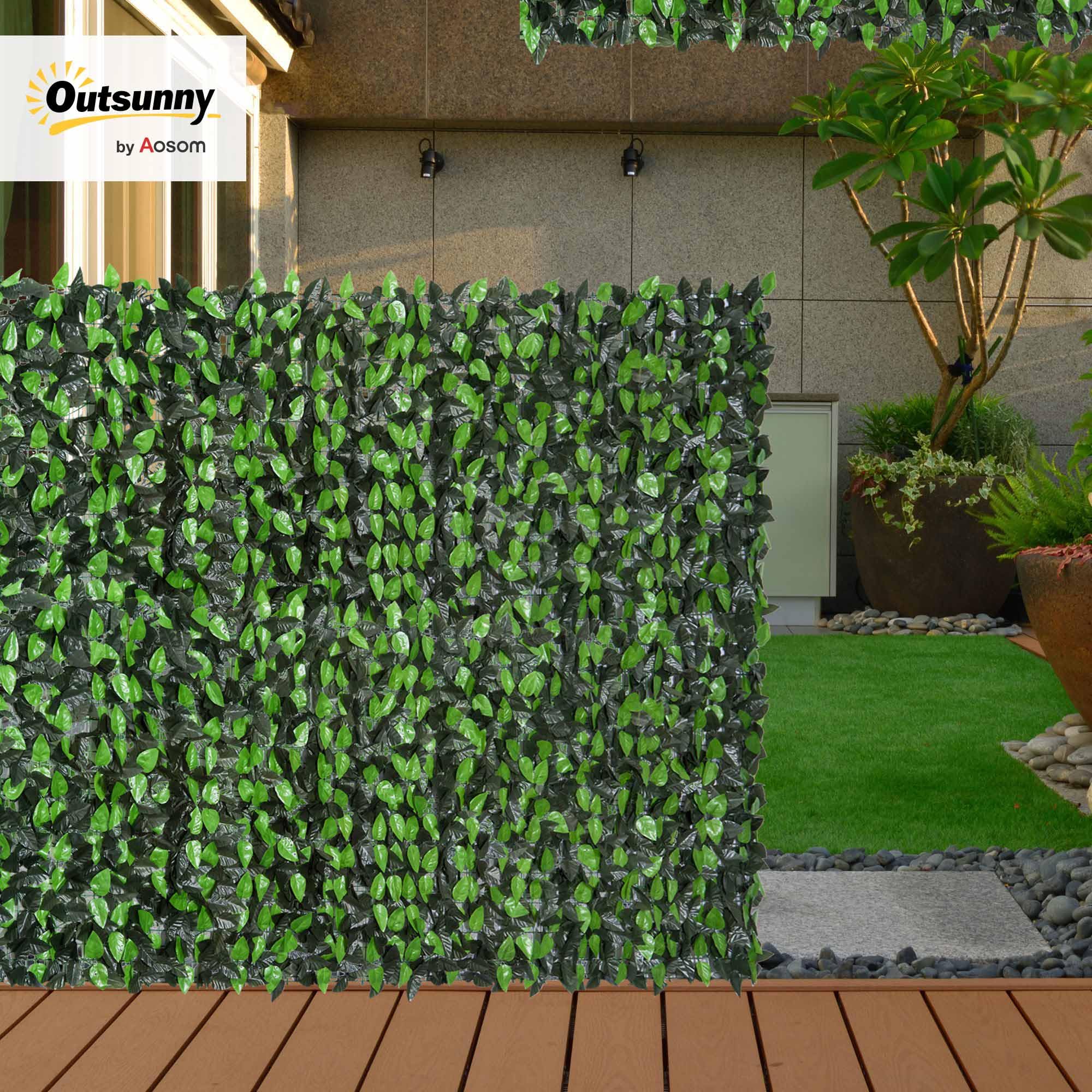 Outsunny Seto Artificial en Rollo 3x1 m Pantalla de Cerca de Privacidad para Balcón Valla Jardín Exterior Planta Decorativa de Pared PE Fácil Montaje Verde