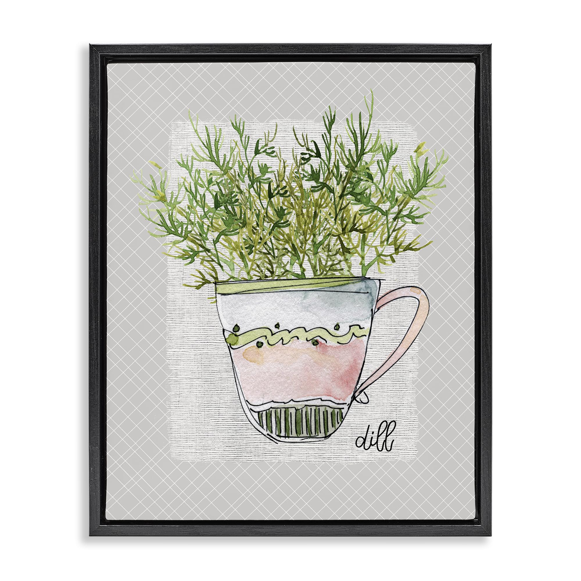 Stupell Industries Jet Black (Matte) Dill Herb Mug Botanical Still Life, 24 X 30 Inch Canvas In Floater Frame