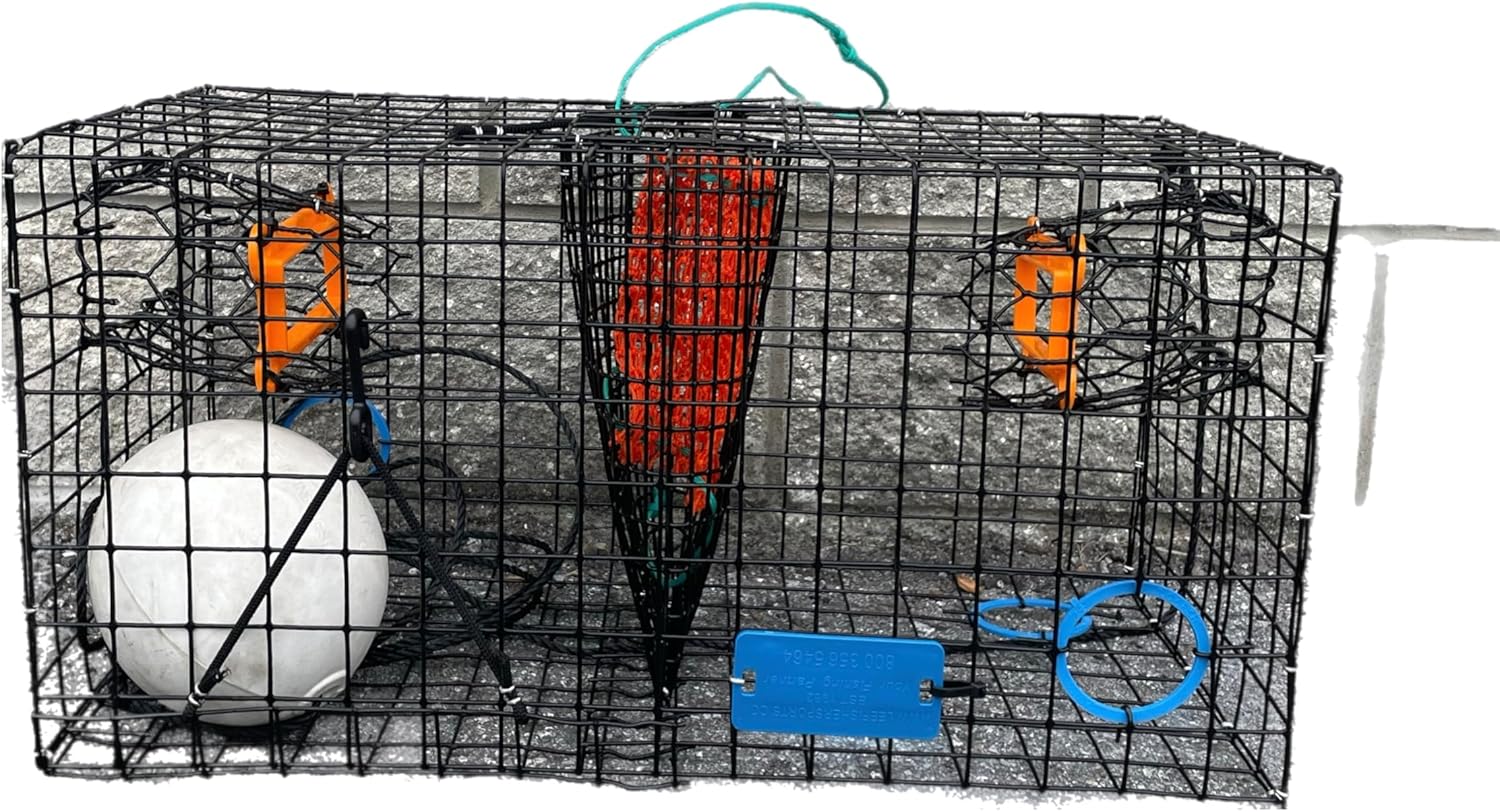 JOY FISH Maryland Blue Crab Heavy Duty Crab Trap, 24""X12""X12"" with Gauge and Bait MESH Bag, Large, Black