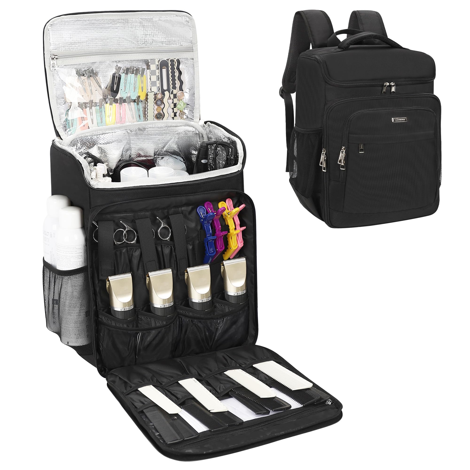 Relavel Barber Bag, Hair Tools Travel Bag, Barber Cases for Clippers and Supplies, Hairstylist Backpack Hairdresser Cosmetology Case for Hair Cutting Tools, Hair Salon Hairdresser Must Haves, Black