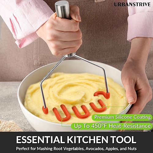 Miniatura 19 de Urbanstrive Herramienta de cocina de silicona antiarañazos, triturador de patatas, triturador de patatas, de acero inoxidable, envuelto en silicona