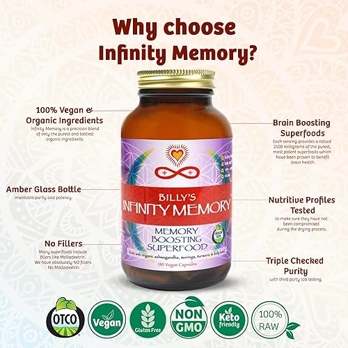 Miniatura 4 de Suplemento de memoria y enfoque infinito  Combustible cerebral superalimento con hongo de melena de león orgánico, Ashwagandha, albahaca sagrada y