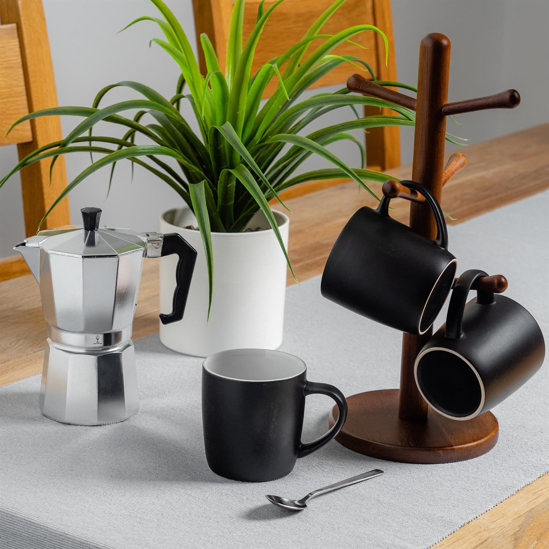Argon Tableware Farbig Kaffeebecher - Matte Schwarz - 350ml - 12er Packung - Matt Keramik Steingut Tee Tassen Latte Cappuccino Tassen Heiße Schokolade Tassen Bunt Becher Set mit Griff