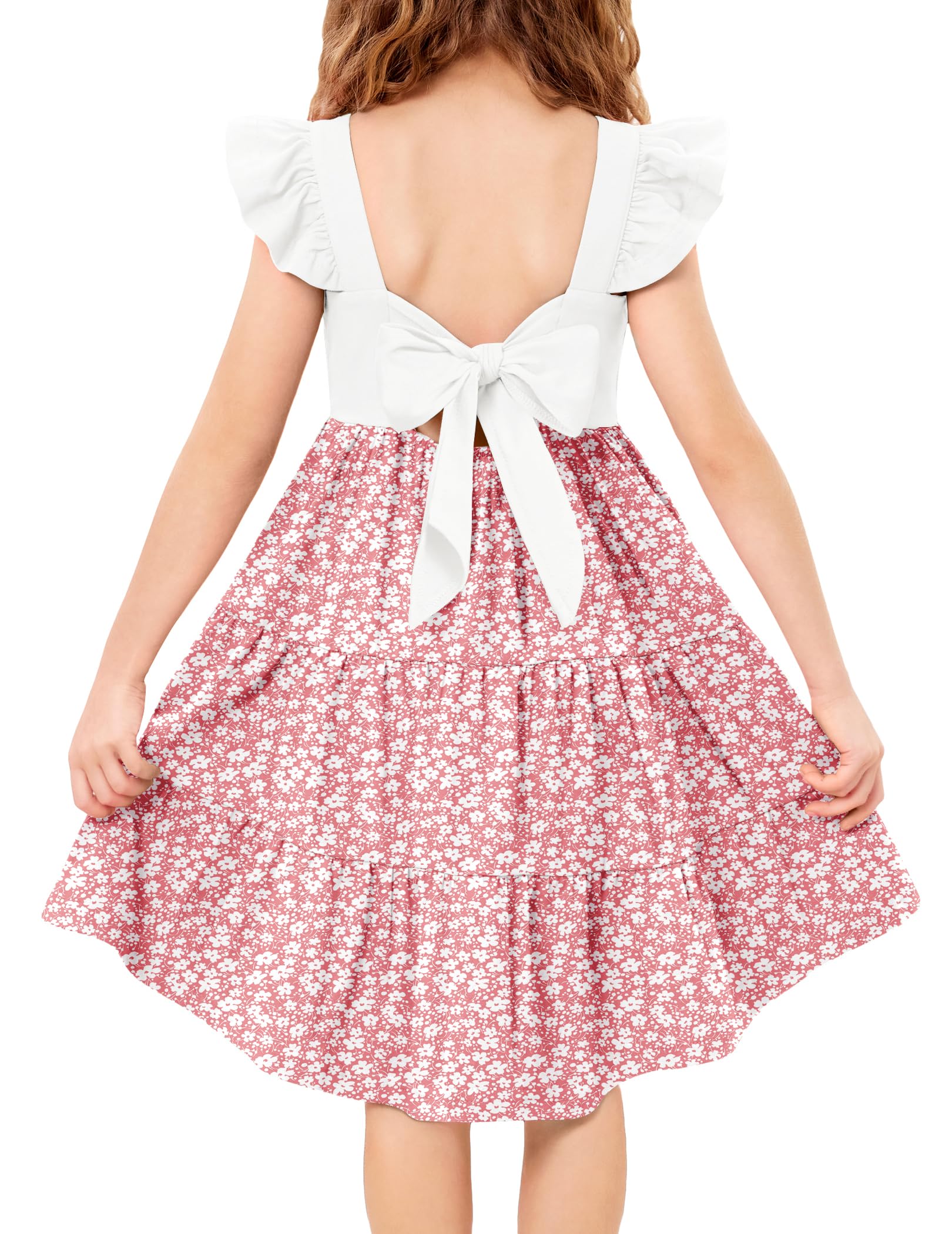 Arshiner Toddler Dress Little Girls Summer Cotton Backless High Low Hem Beach Casual Sundress with Pockets