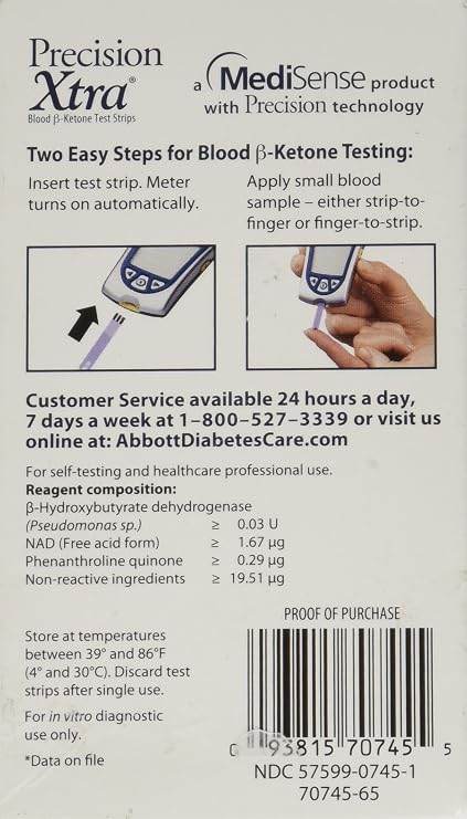 Precision Xtra Blood Ketone Test Strips - 10 ea - In Box
