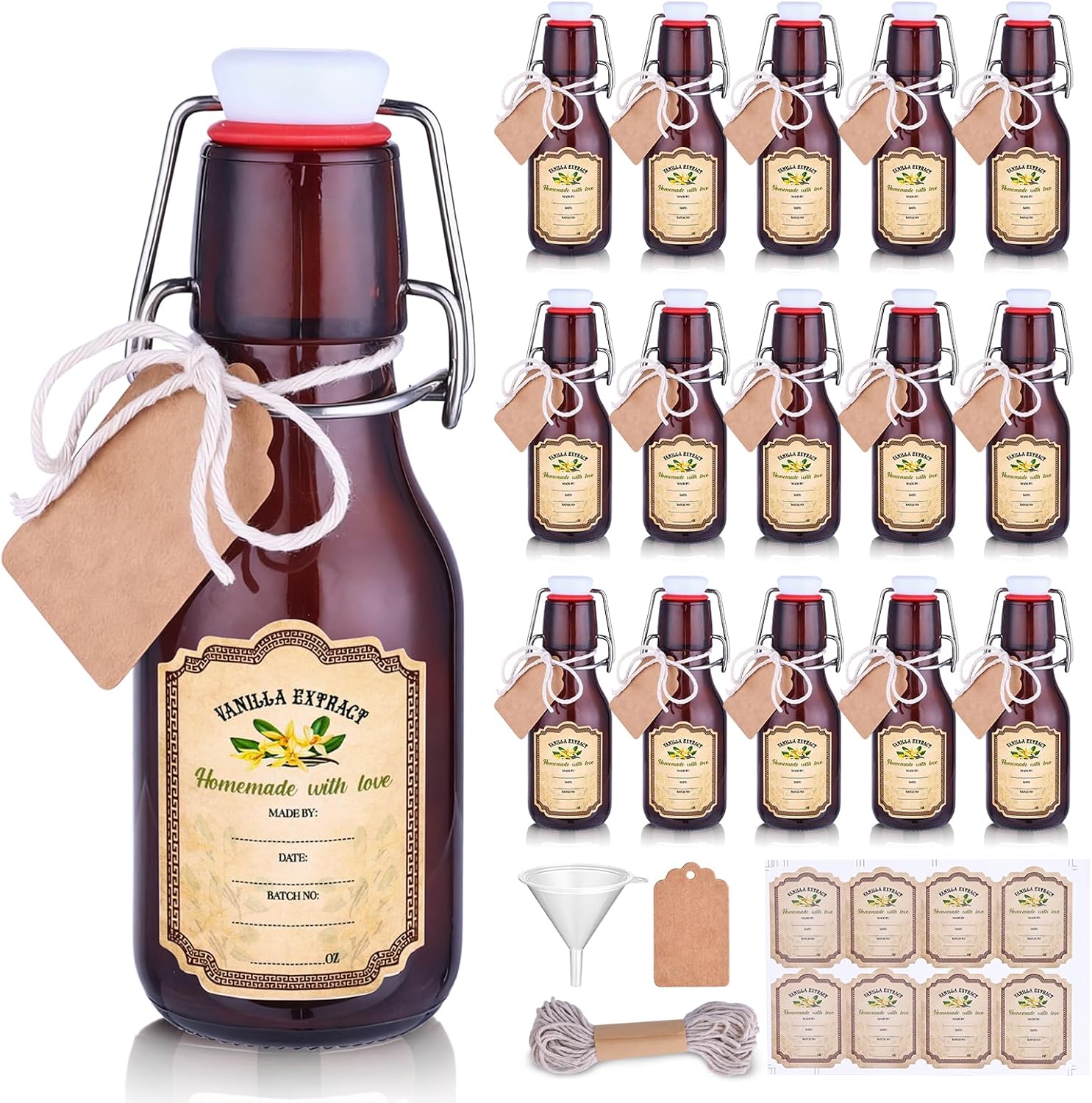 tchrules 16 Brown Vanilla Extract Bottles 5oz Swing Top Glass Bottle for Vanilla Extract Homemade, Gift Giving, Small Glass Bottles for Food Storage Canister for Bean Sauce Spice