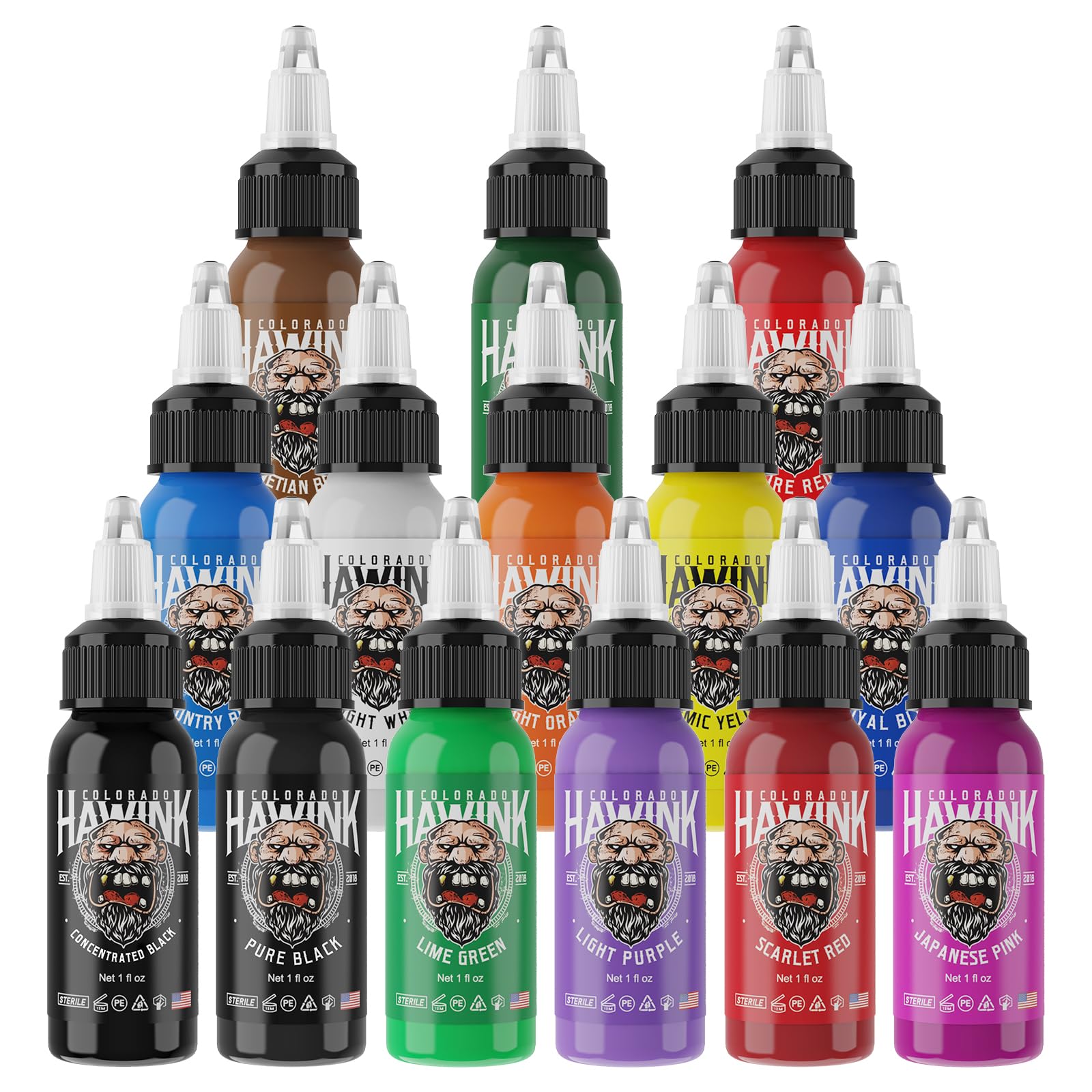 Hawink Tattoo Ink Set 1oz (30ml) Tattoo Supply 14 Colors Pigment Kit Ink USA TI203-30-14