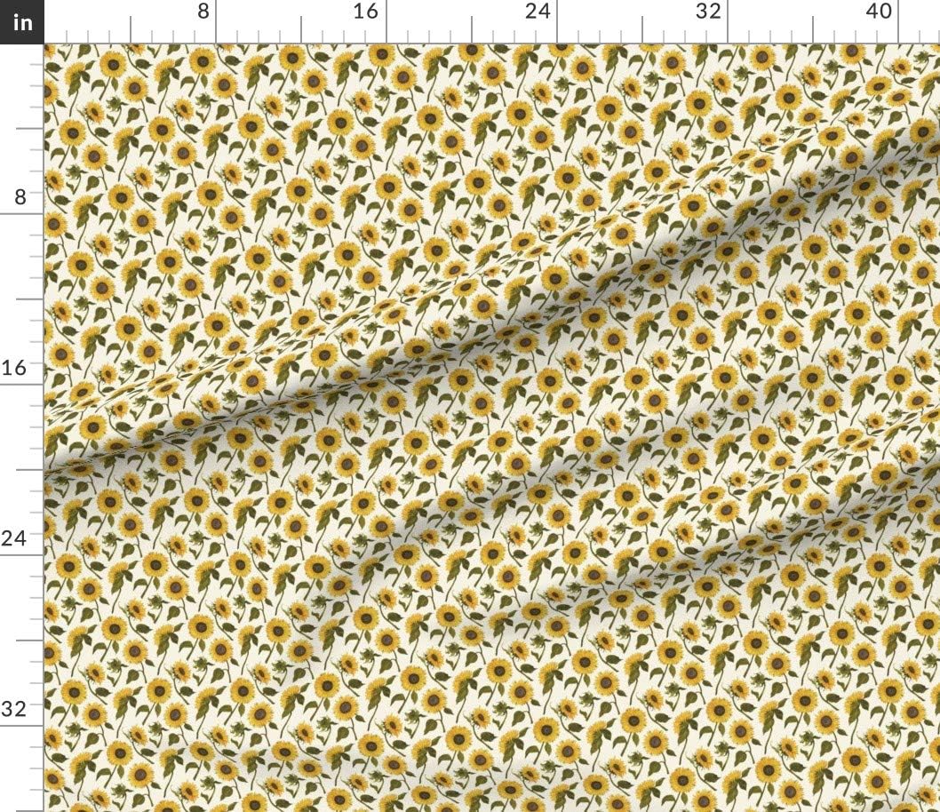 Spoonflower Fabric - Sunflower Sunflowers Painted Floral Flower Printed on Cotton Poplin Fabric by The Yard - Sewing Shirting Quilting Dresses Apparel Crafts