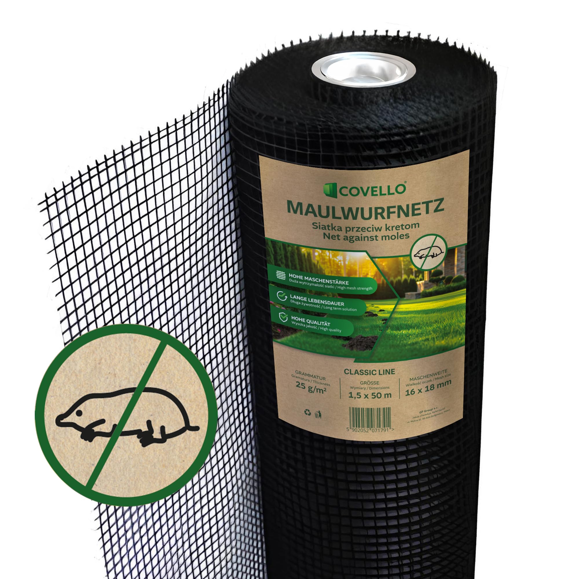 Covello Maulwurfnetz Classic LINE 25 g/m2, 2m x 400m Maulwurfschutz Maulwurfsperre Laubschutznetz Teichnetz Gartennetz Maulwurfgitter Hühnerzaun