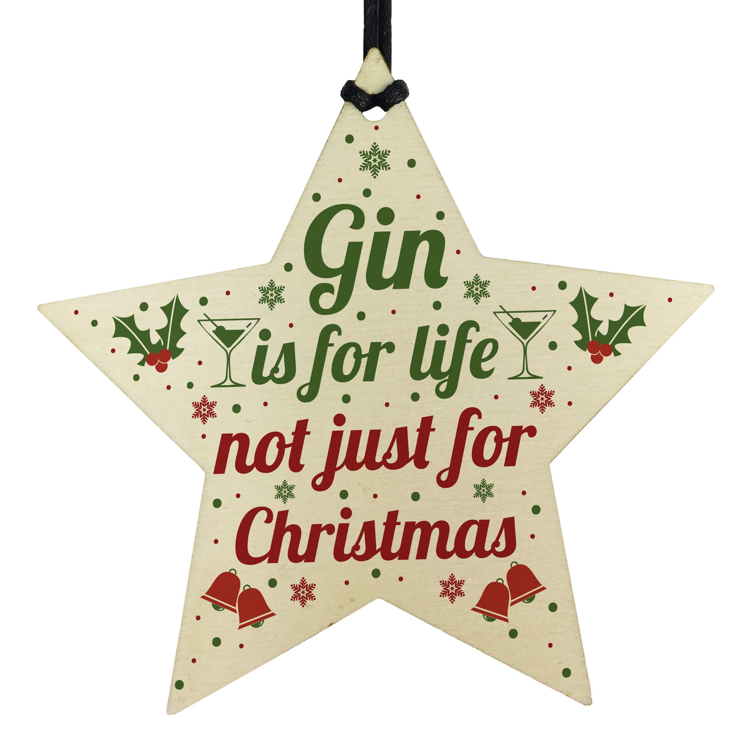 Red Ocean Women's Funny Gin Novelty Tree Bauble Decoration Wooden Star Secret Santa Gifts