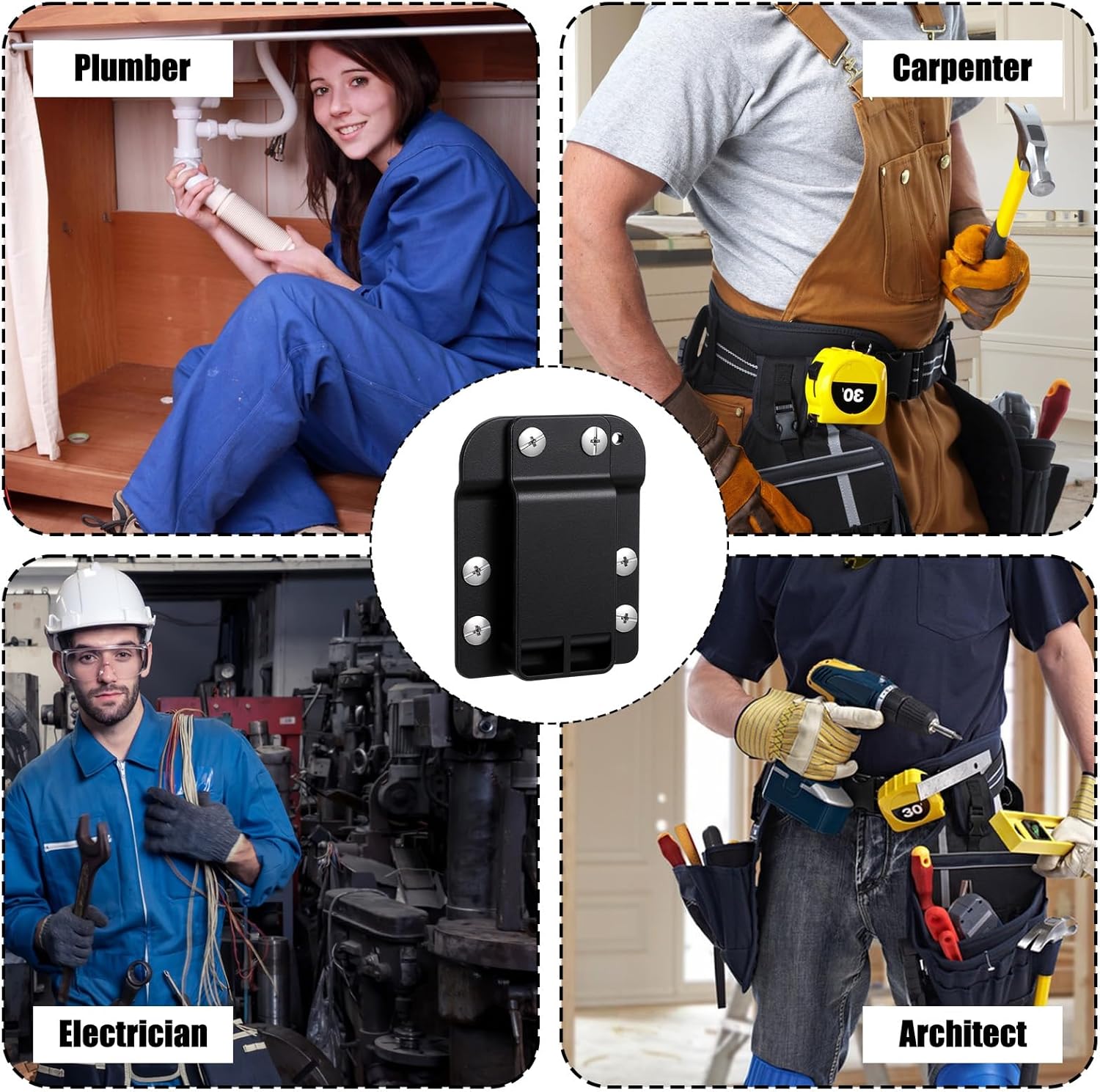 Molain Drill Belt Clip for Tool - Universal Tape Measure Holder & Drill Holder with Quick-Release Clip, Fits Up to 2" Belts, Compatible with Most of Impact Drivers