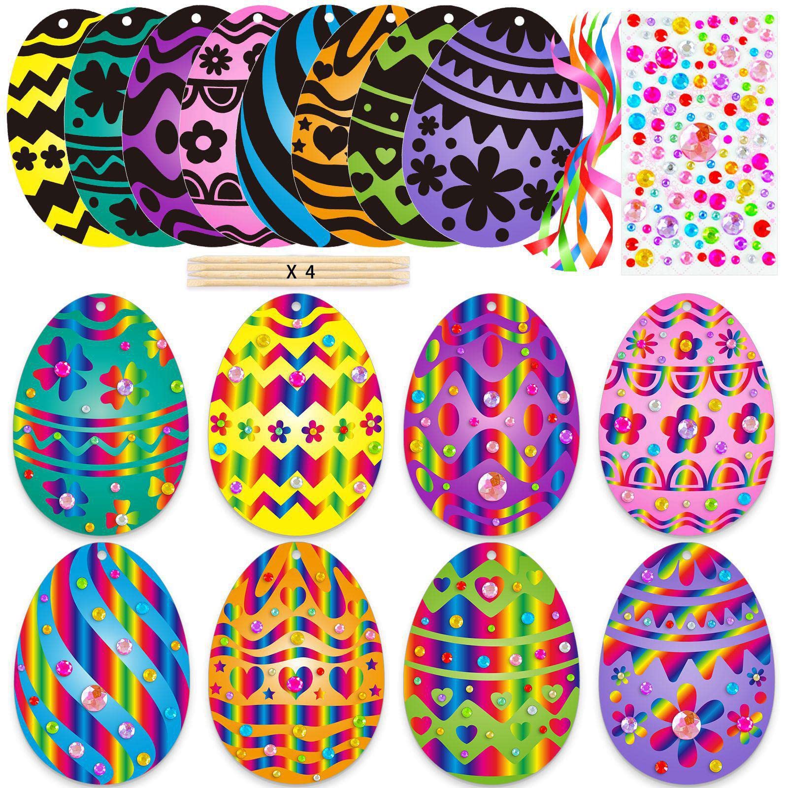 Easter Egg Scratch Paper Set Colorful Scratch Craft for Party Supplies-image-46