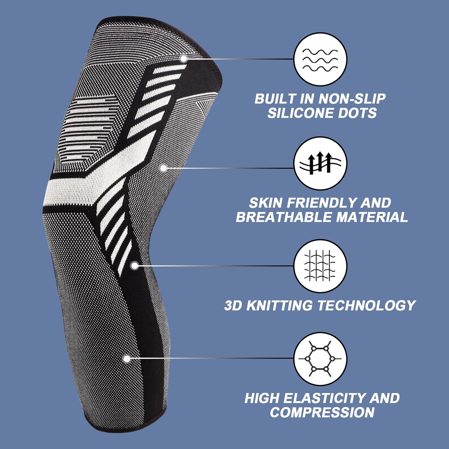 Leg Compression Sleeve 1 Pair Long Knee Braces for Women and Men Knee Support with Non Slip Silicone for Sports Running - Image 4