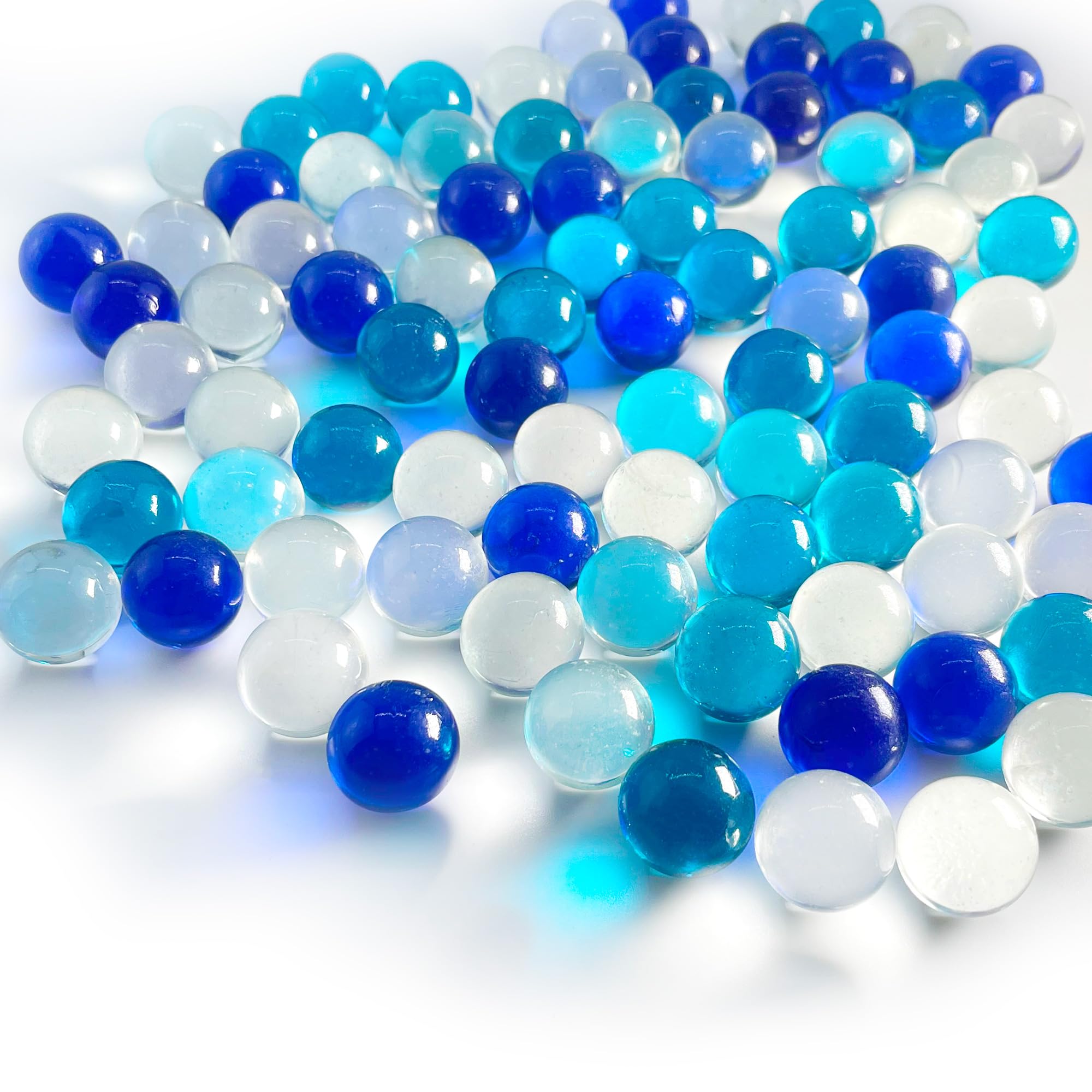CYS EXCEL Mix Blue Clear Glass Marble Gemstone Vase Filler (1 LB) | Multiple Color Choices Aquarium Glass Round Marble Beads | Decorative Mosaic Glass Gem Pebbles (Approx. 80-93 PCS)