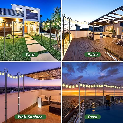 Miniatura 7 de Postes de luz de cadena  Paquete de 2 postes de 9 pies para tira de luces al aire libre, postes de luz de patio para exterior, postes de luz para