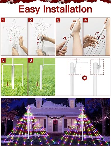 Miniatura 7 de Luces de árbol de Navidad para exteriores, 340 luces LED de decoración de Navidad con estrella superior, luz de Navidad impermeable IP67 con 16