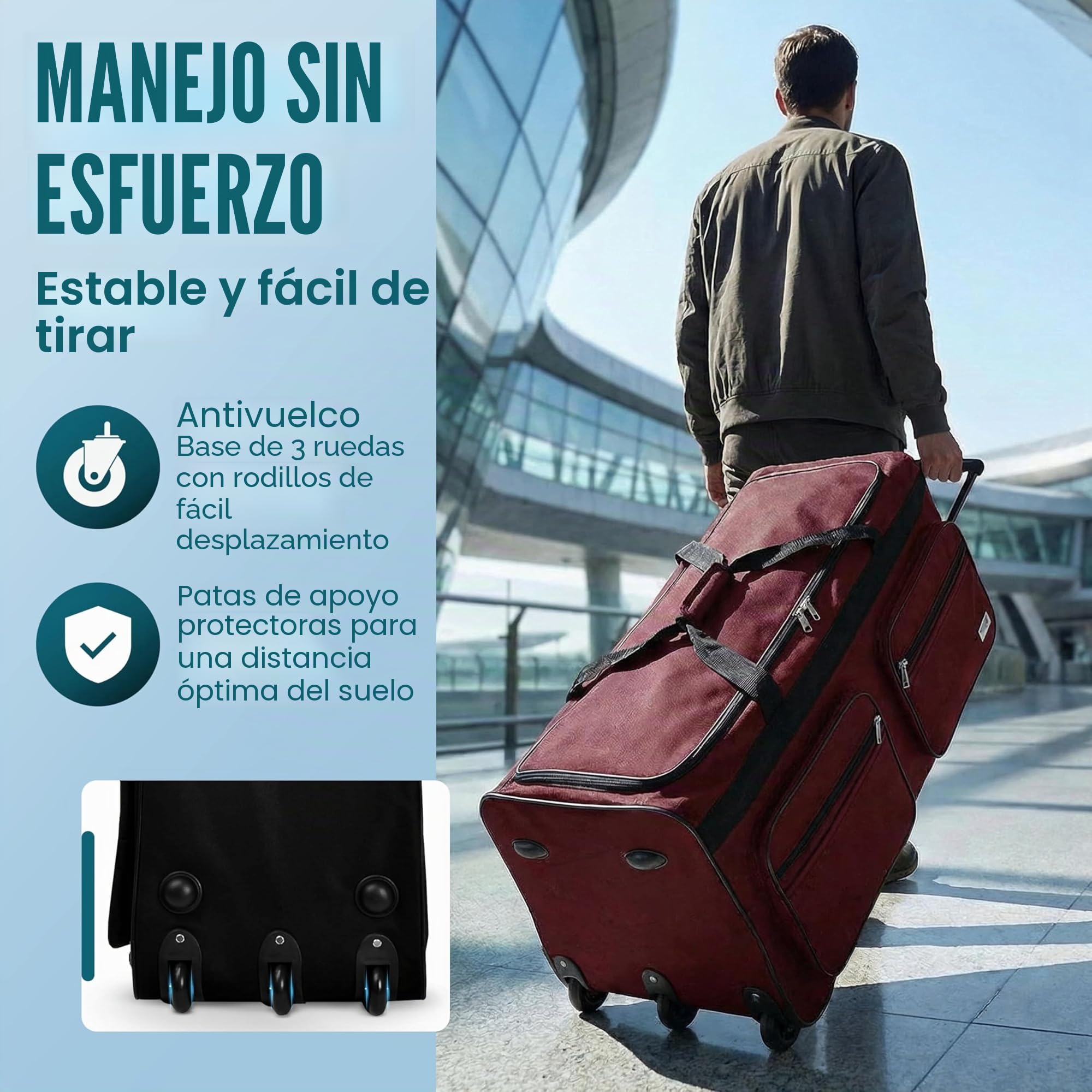 monzana® Bolso de Viaje XXL Rojo 160L 85x43x44 Ruedas Asa Telescópica Deporte Equipaje Función Trolley