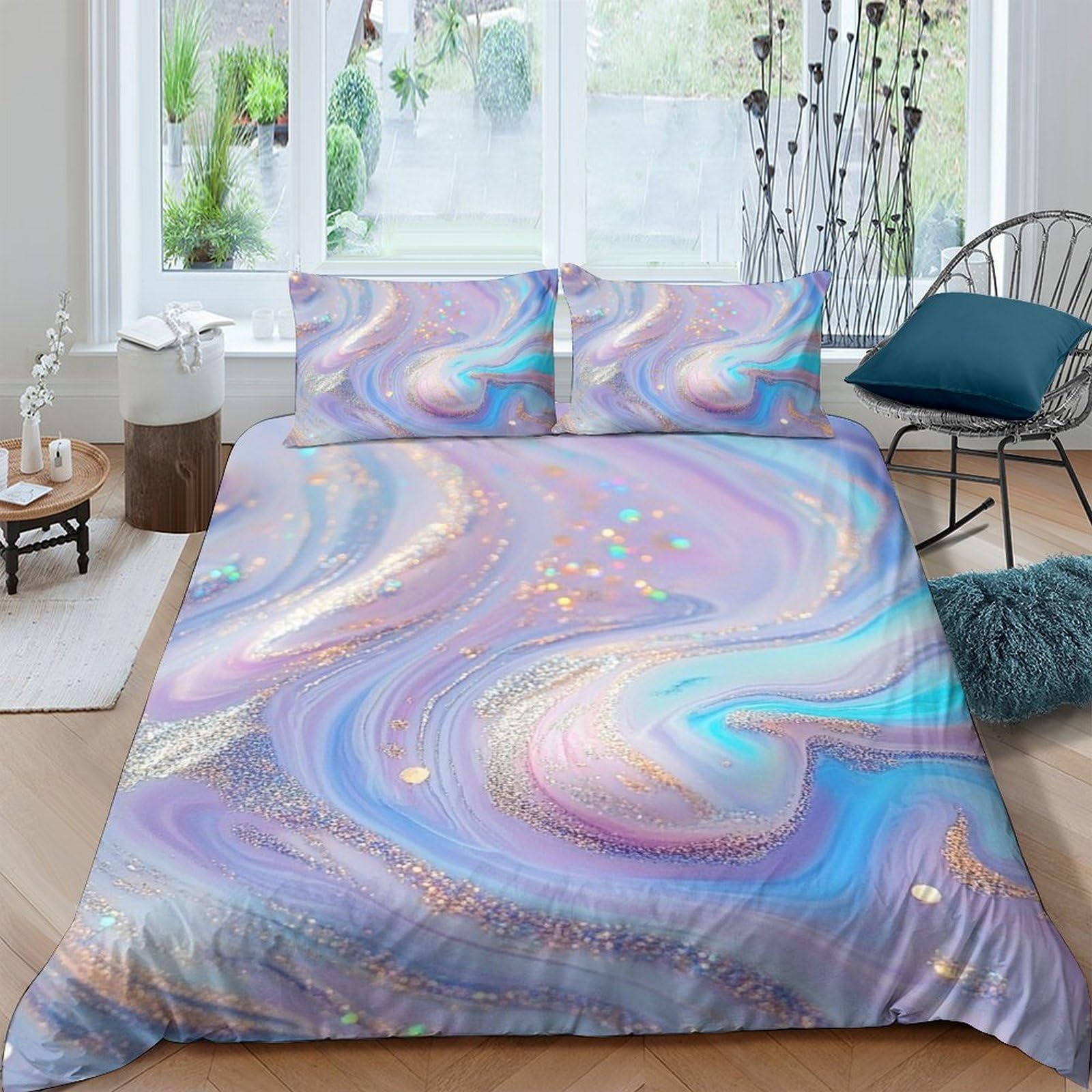 Ctjqhvkz Style-6 3D Printed Pastel Marble Fitted Sheet Microfiber Soft Breathable Swirl Pattern Bed Cover For Bedroom Guest Room Decor Single（135X200cm）