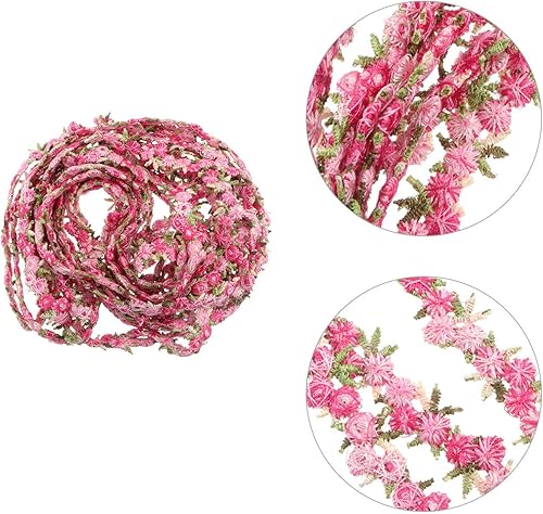 Miniatura 6 de EXCEART Cinta floral de encaje rosa DIY apliques de boda para manualidades de costura 14.8 ft (rojo)