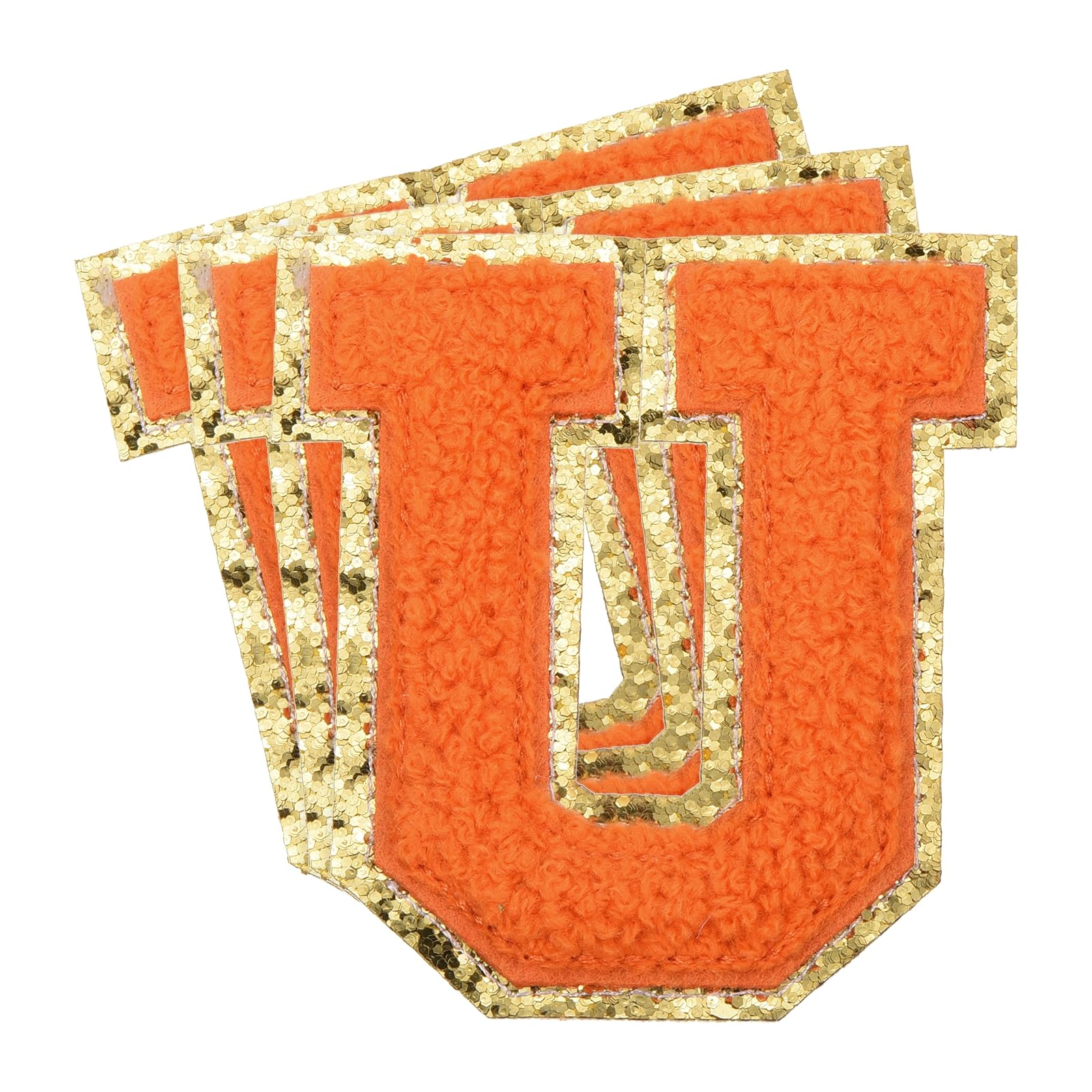 3Pcs Large Chenille Letter Patches - 3.15x2.17 Inch Iron-On Golden Glitter Embroidered Patches For Jackets, Hats & Bags