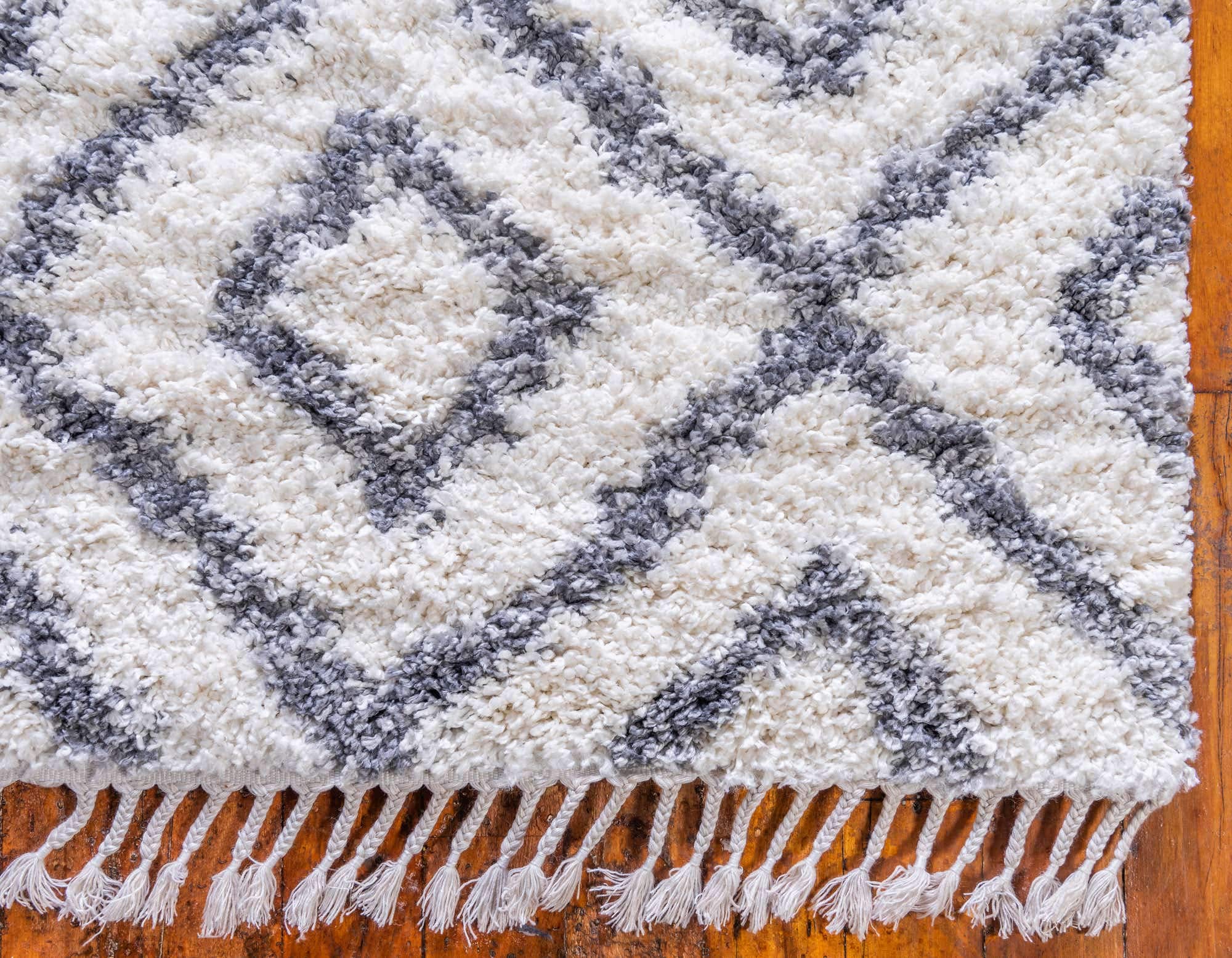 Unique Loom Hygge Shag Collection Alfombra geométrica de Entramado de Felpa acogedora, 2 pies 7 x 8 pies 2, Marfil/Gris
