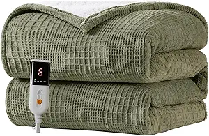 Heated Blanket Electric Blanket Throw 50''X60''-Heating Throw with 6 Heat Settings-10 Hours Auto Off,ETL Certified,Machine Washable (Gray Green)