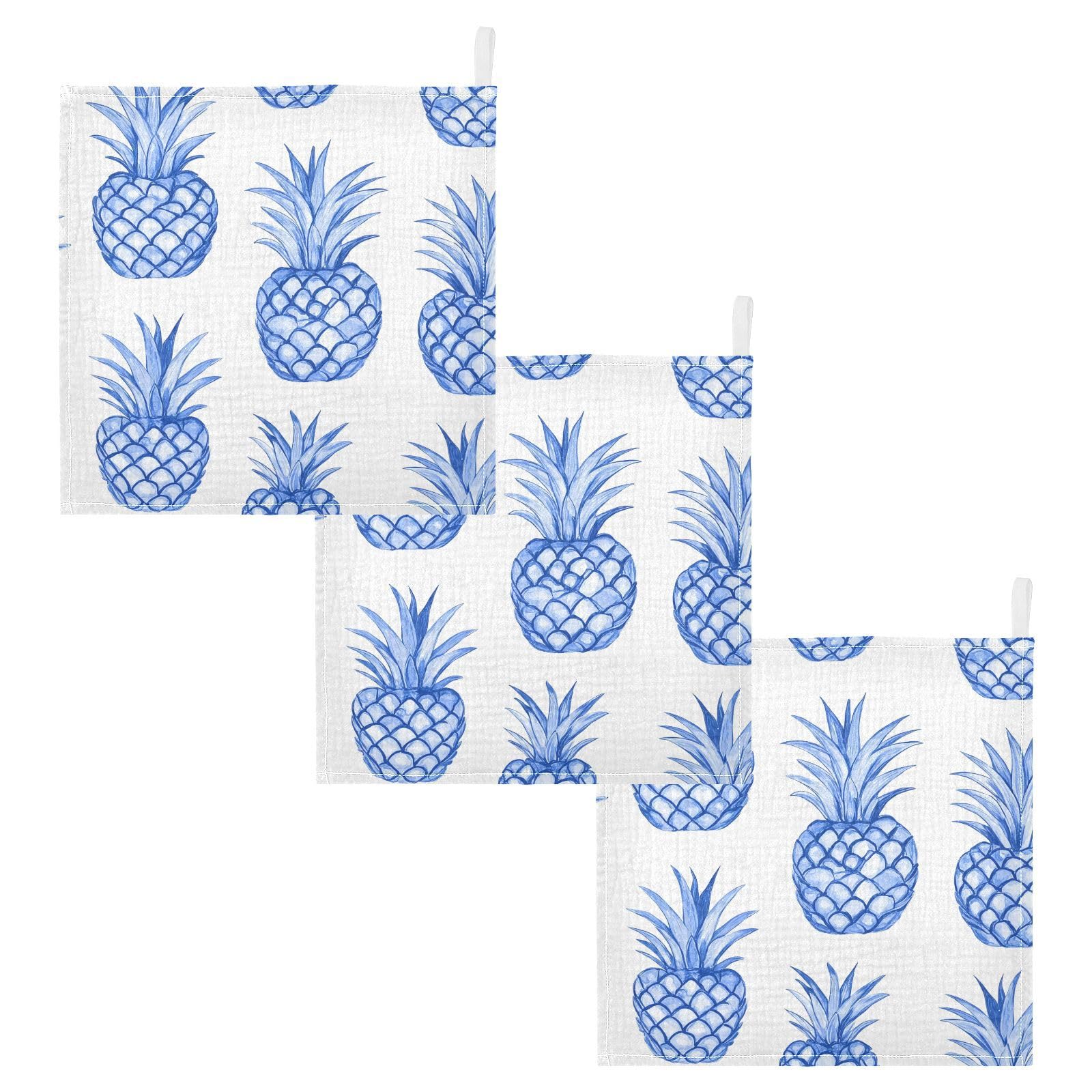 YETTASBIN Blue Pineapples Muslin Baby Hand Washcloths Soft Cotton Bath Face Towel 4 Layers Extra Absorbent Feeding Burp
