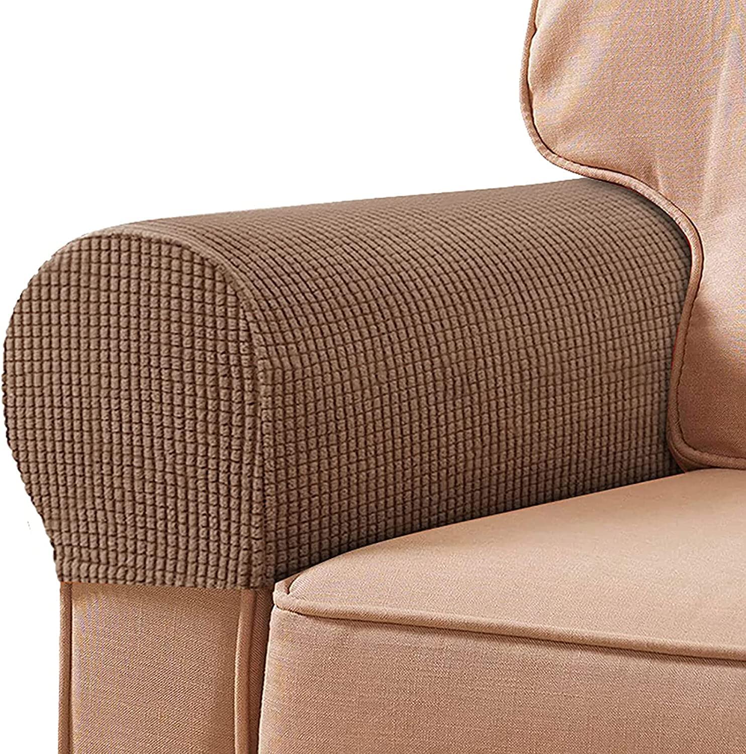 RANARA Armlehne Stuhlhussen Armlehnenbezüge Weiches Spandex Polyester Armkappen Rutschfester Möbelschutz Stretch Armlehne Bezug für Stuhl Sofa Couch, 2er Set, Braun (Farbe: Bruin, Größe: 4 Stück)