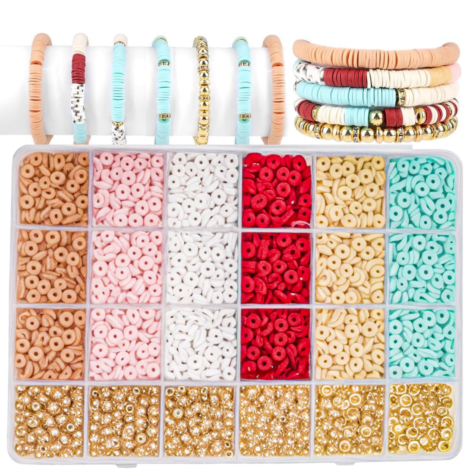 KQDRAVINE 3000 Stück Flache Perlen für Armbänder, 6MM Bunte für Heishi Perlen, 7 Farbe Armbänder Selber Machen Set mit 2 Pcs Perlenaufreihnadel, Schmuck Selber Machen Set für Armbändern,Halsketten
