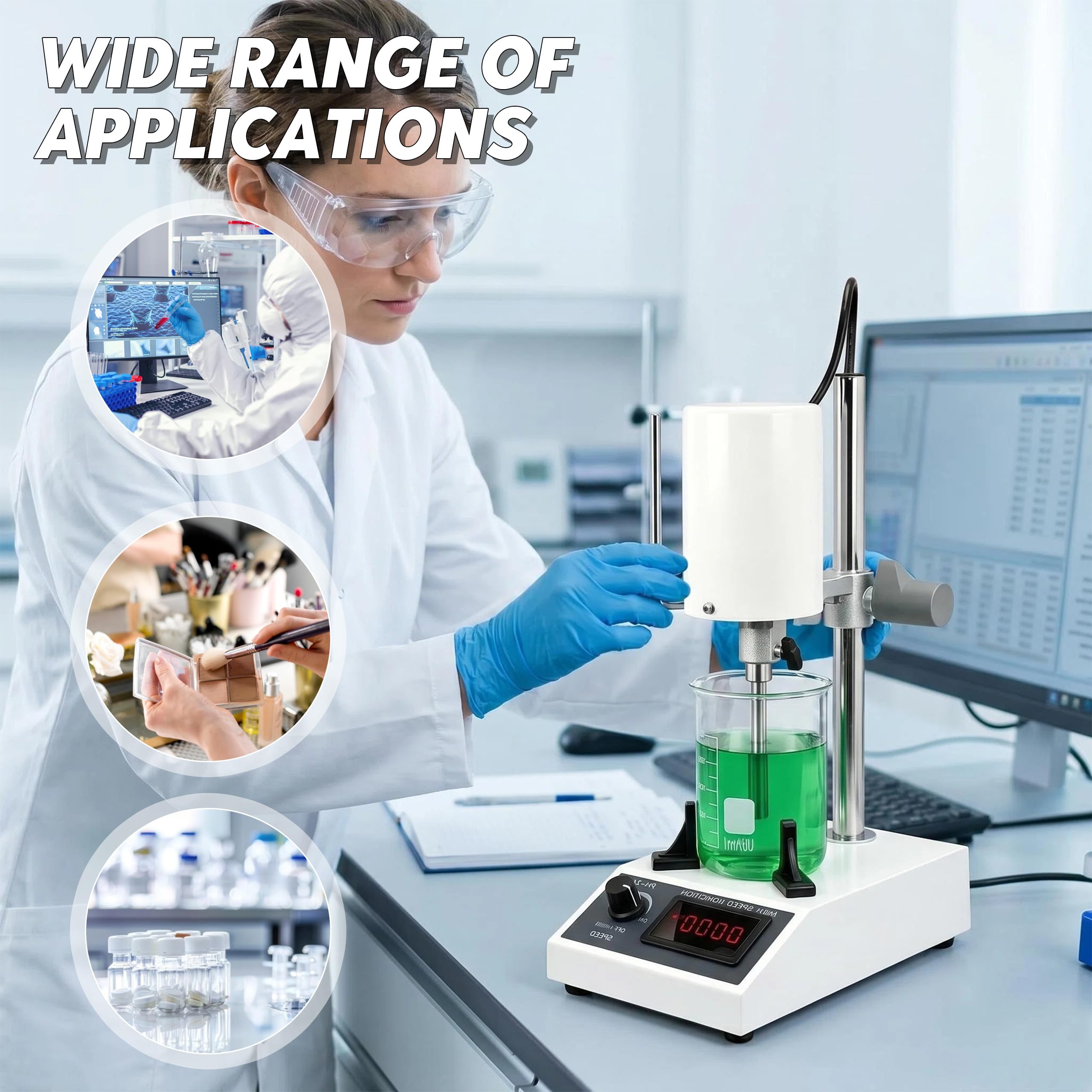 Hochgeschwindigkeits-Homogenisator 8000 bis 22000 U/min Einstellbar 5-1000ML Homogenizer mit 4 Messbecher Labor Emulgator mit Digitalanzeige für Medien Zelldispersion Kosmetik Lebensmittel