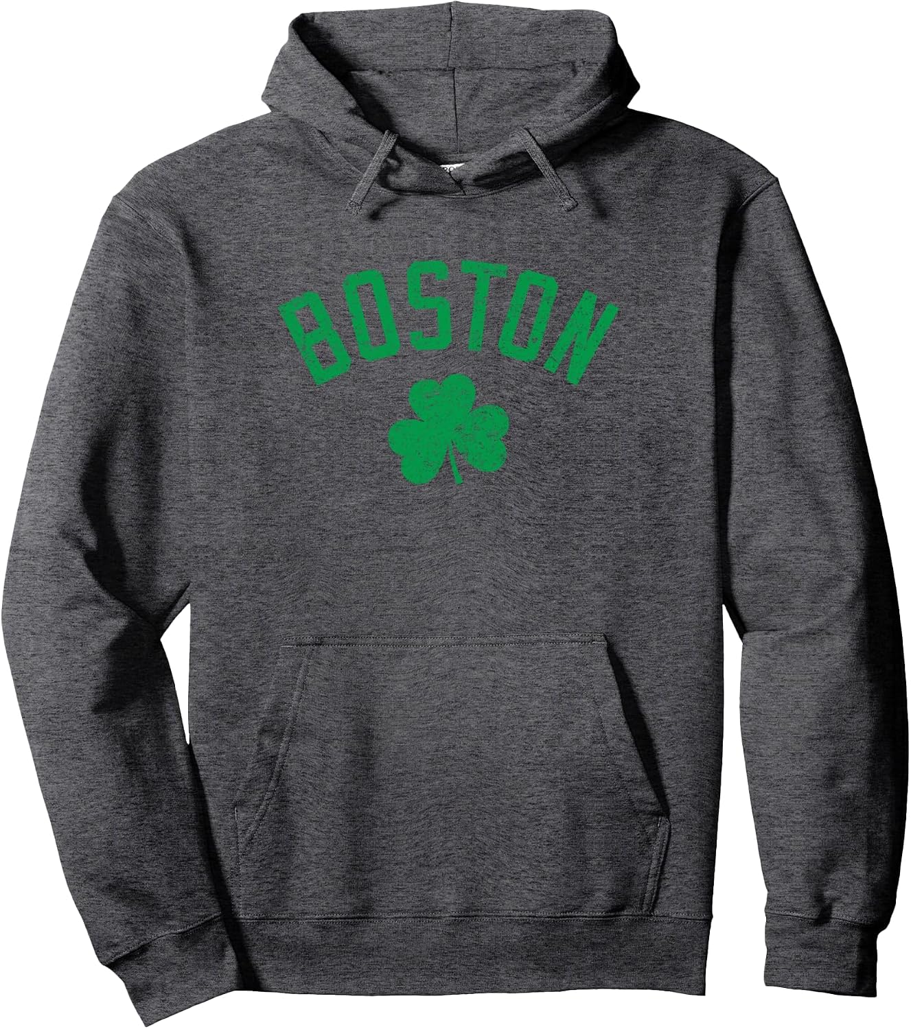 Boston Text Irish Shamrock Distressed Green Print Pullover Hoodie