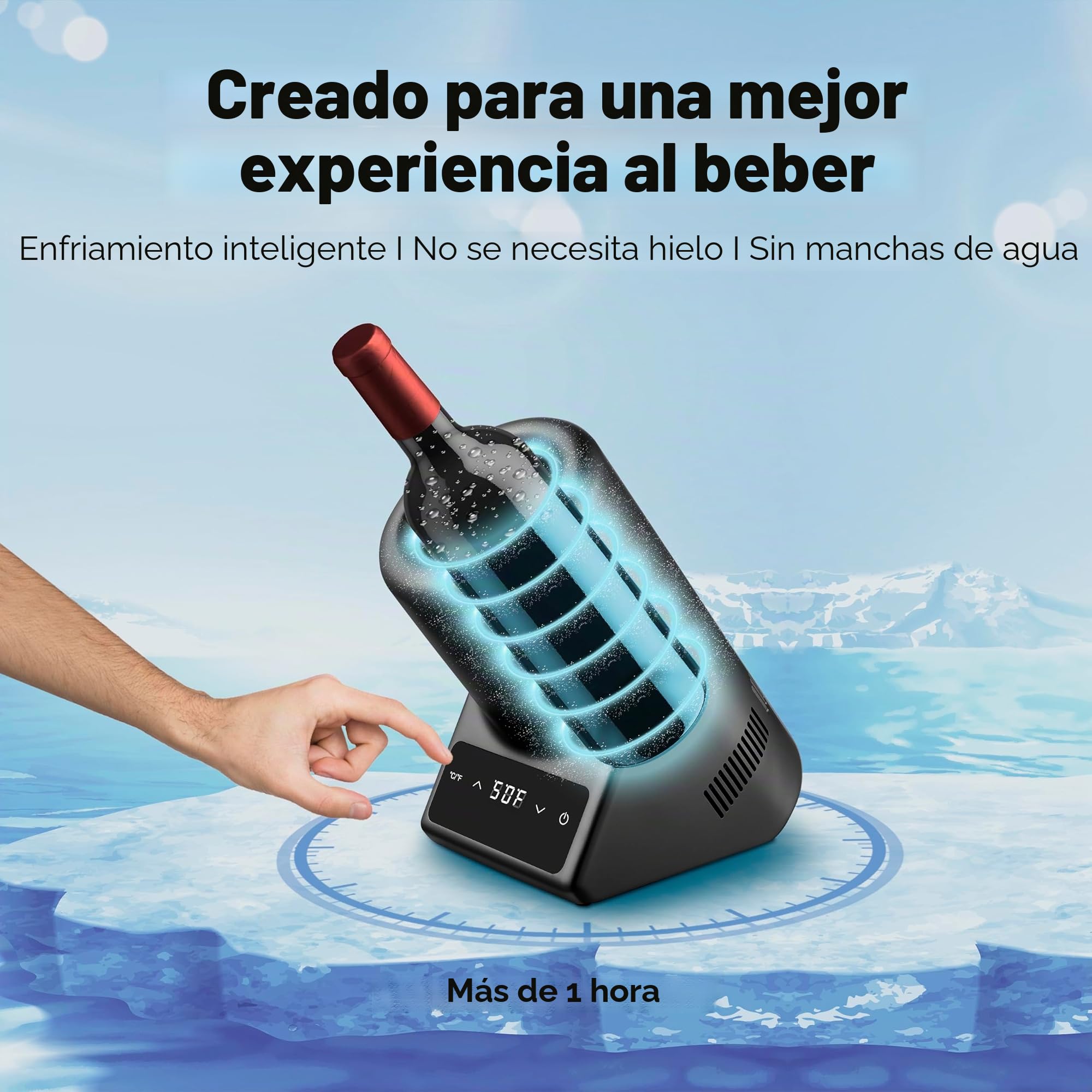 Enfriador de vino eléctrico, enfriador de vino de una sola botella de 750 ml para vino tinto, blanco, champán, bodegas portátiles, enfriador sin hielo para regalo de fiesta
