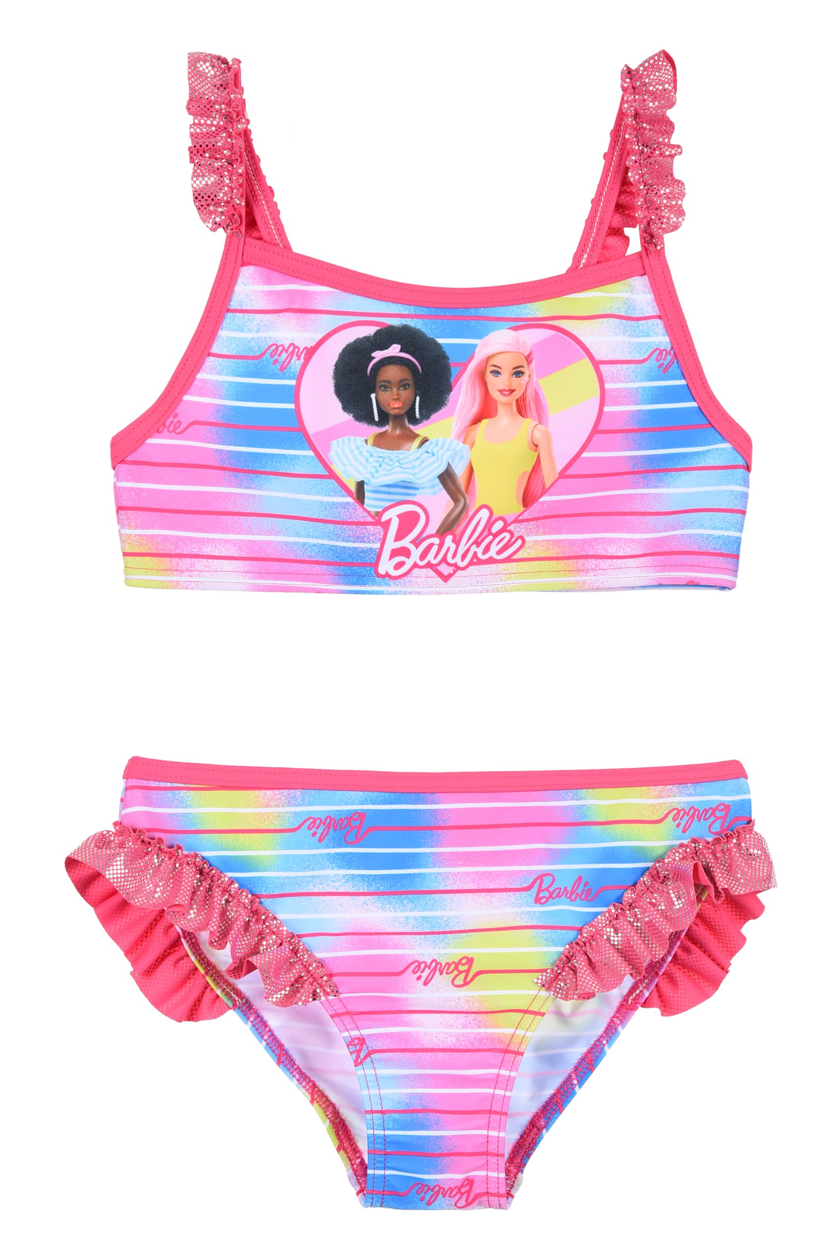 Barbie Costume da Bagno Bambina, 2 Pezzi, Motivo Arcobaleno con Rouches