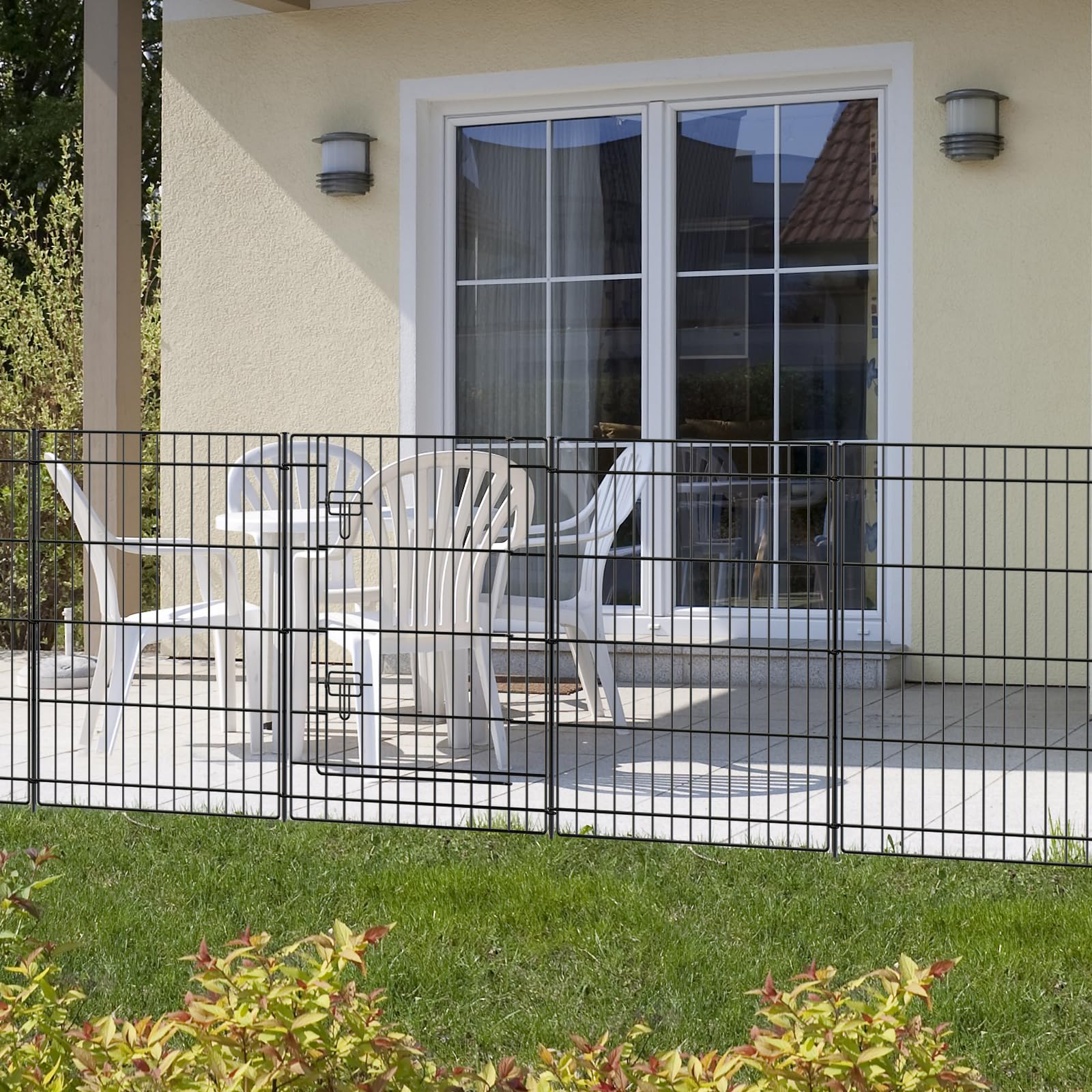 INJOPEXI Decorative Metal Garden Fence 6 Panels 11.8ft (L)×30in (H), Garden Fence Outdoor 5 Fence Panels + 1 Gate Rustproof Wire No Dig Temporary Garden Fence Animal Barrier Fencing for Yard Patio