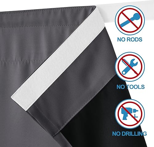 Miniatura 4 de RYB HOME Cortinas autoadhesivas 100% opacas para sala de estar, cortinas portátiles con cancelación de ruido temporal para dormitorio, niños,