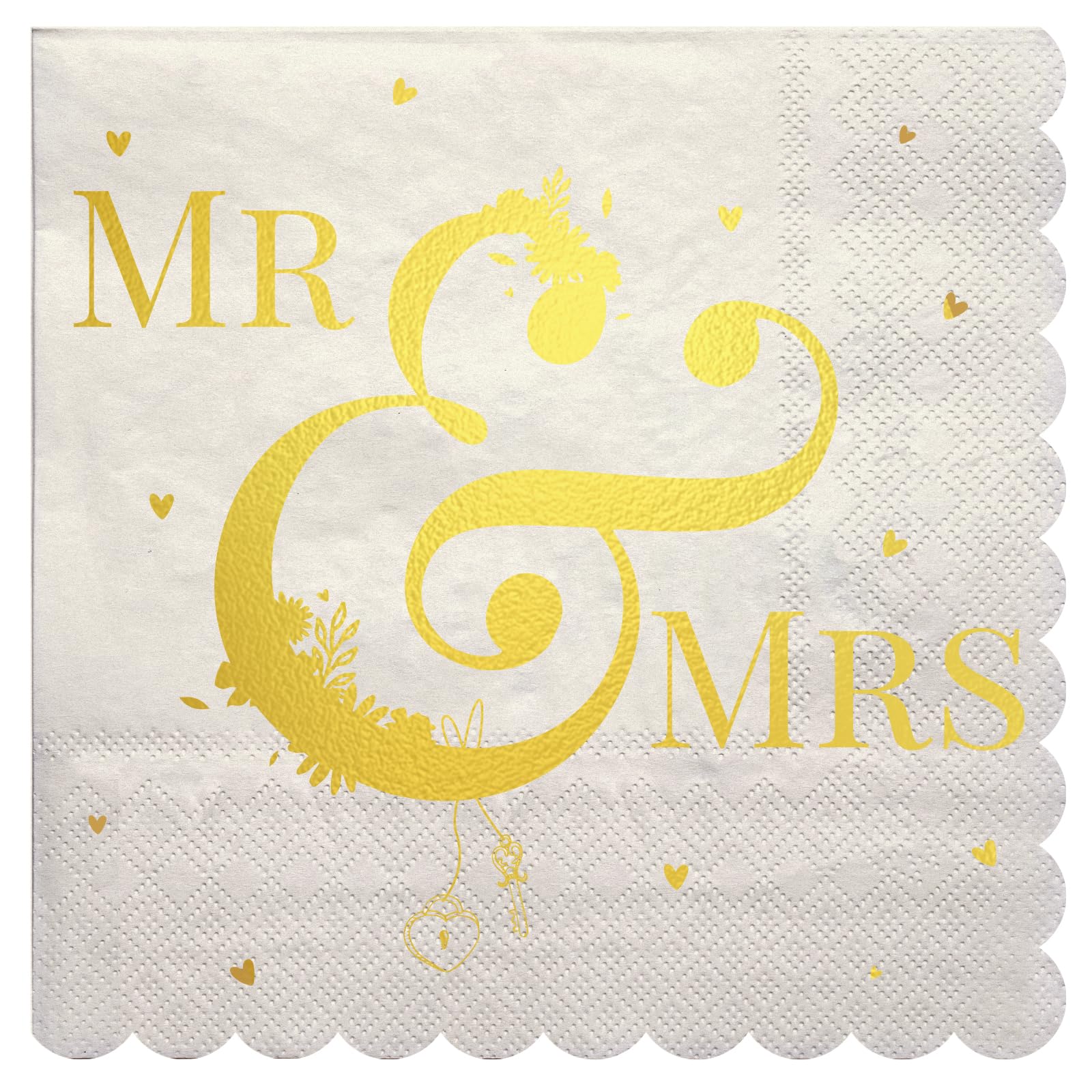LeZakaa 50Pcs Wedding Napkins-“MR & MRS”Lettering Gold Foil Design 3 Ply Disposable Paper Napkin Bridal Shower Tableware Party Supplies Cocktail